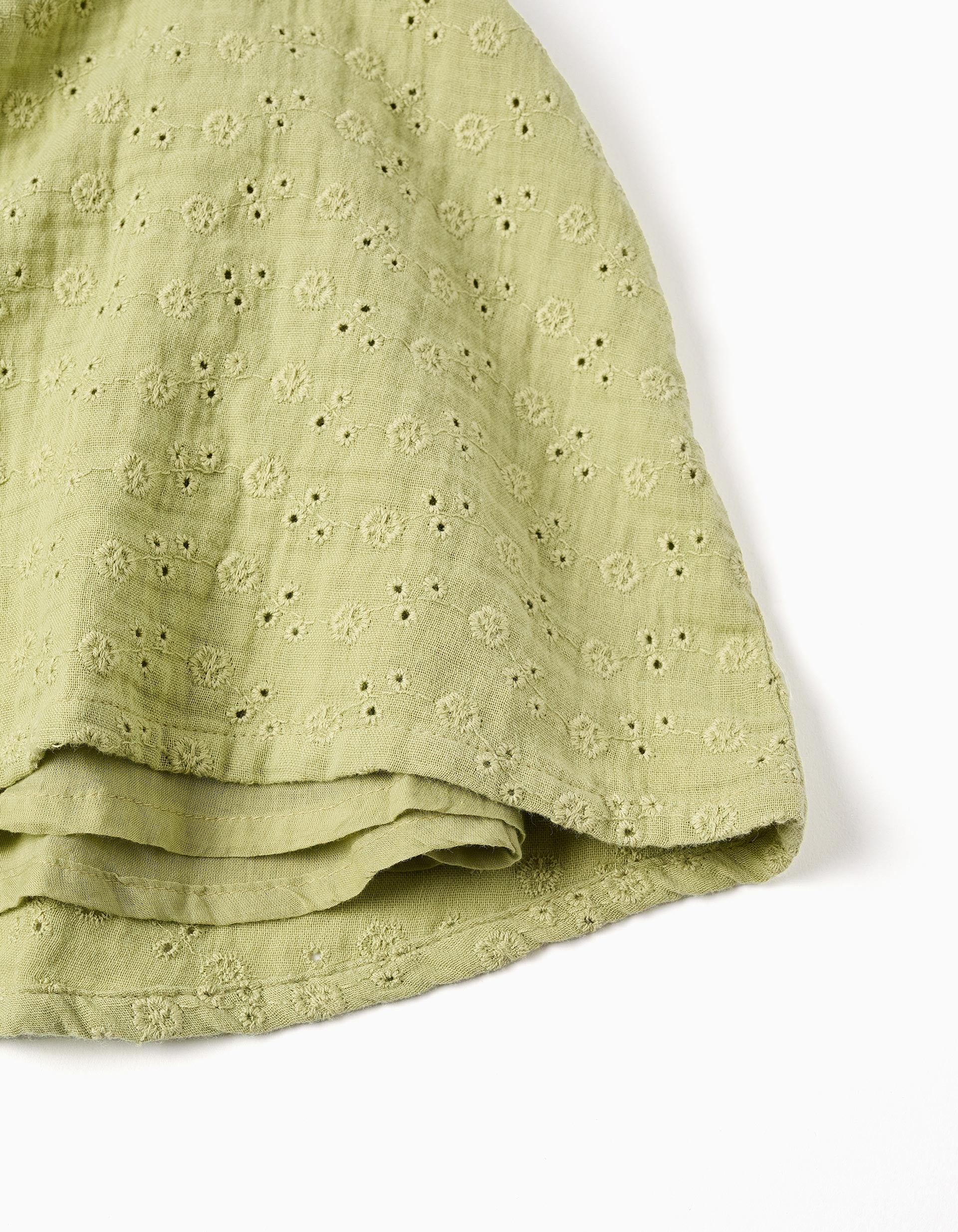 Cotton dress in broderie anglaise for baby girls, light green - Image 4