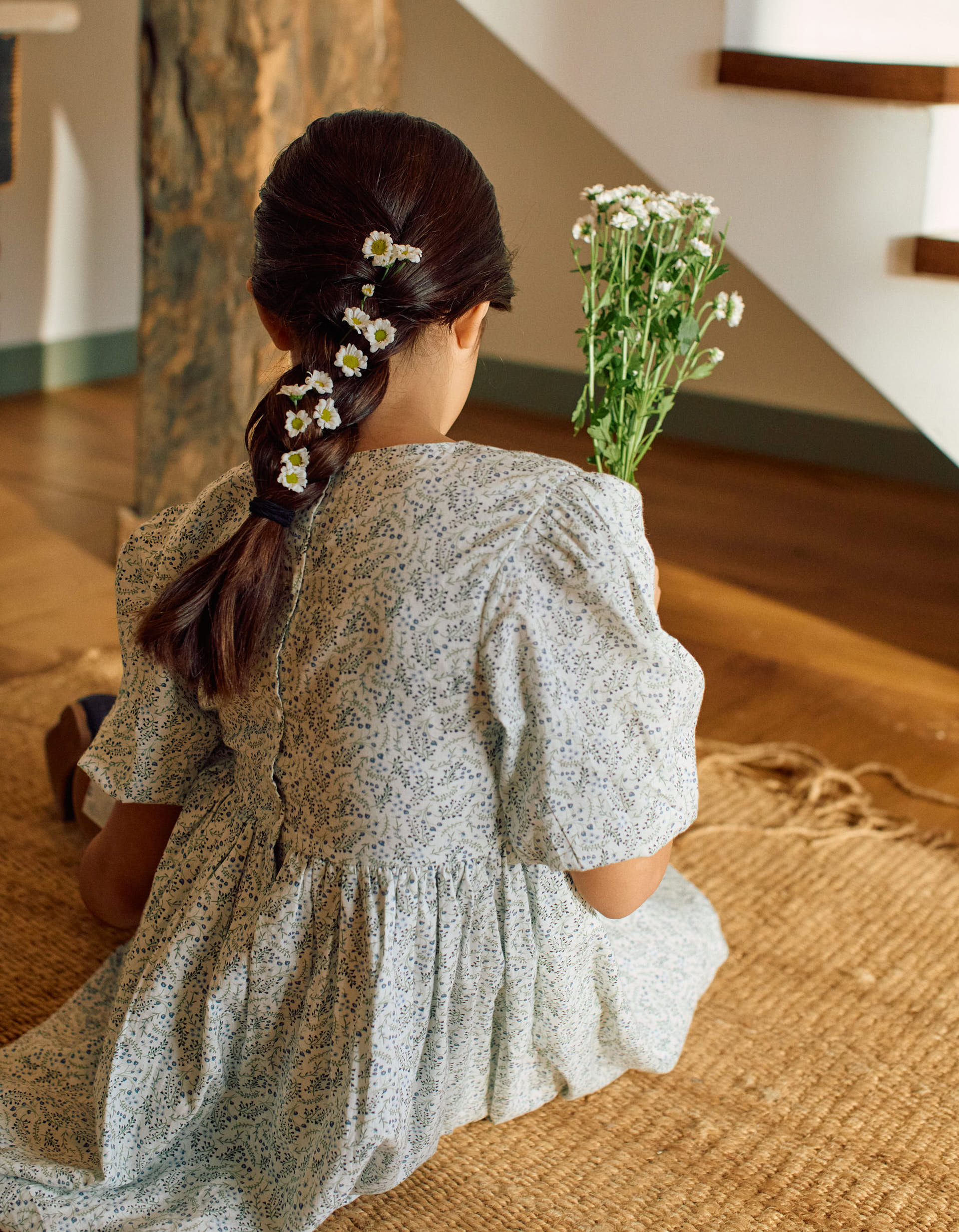 Cotton dress with balloon sleeves and flowers You&Me for girls, white - Image 2
