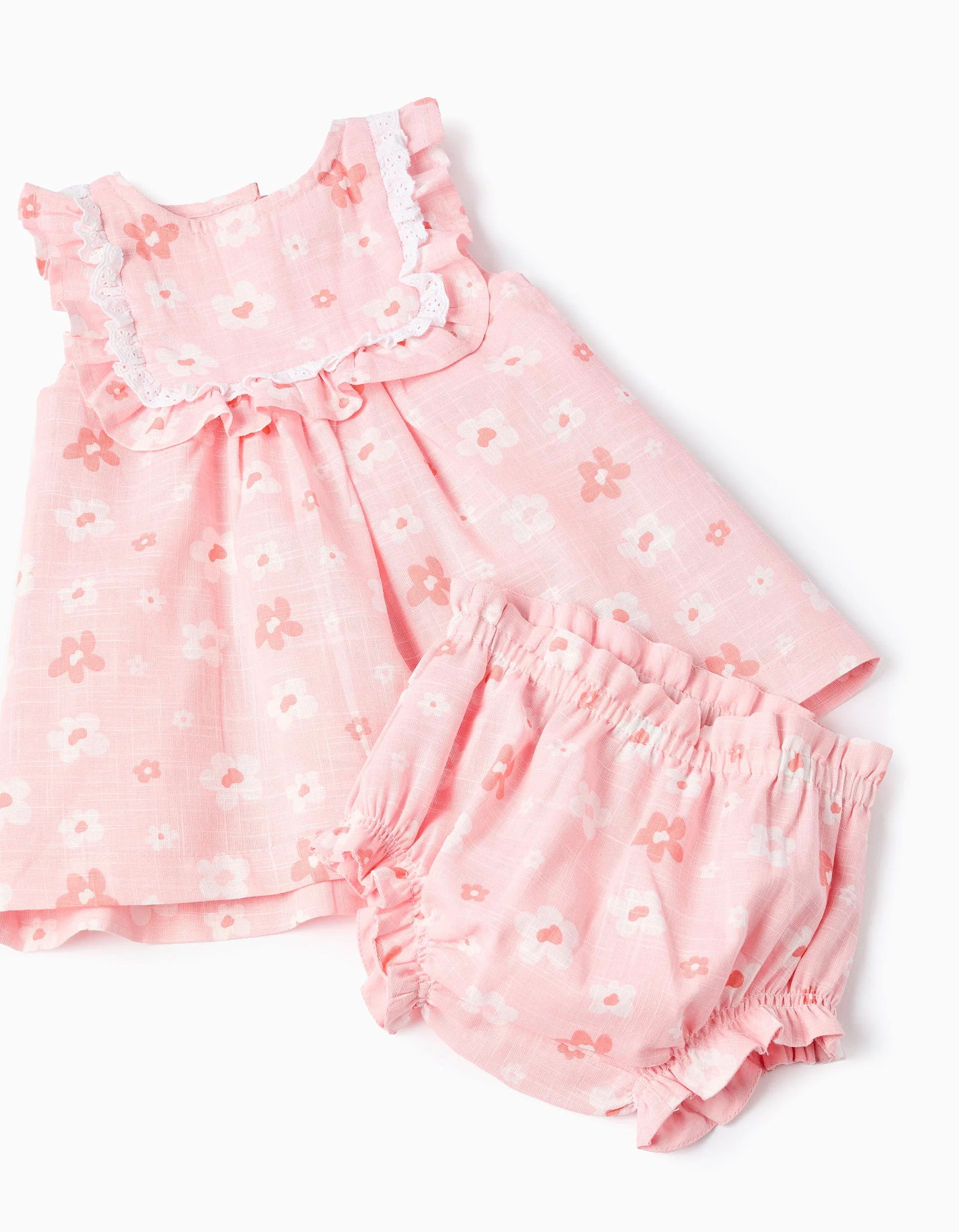 Cotton floral dress and bloomers for newborn girls, pink/white - Image 4
