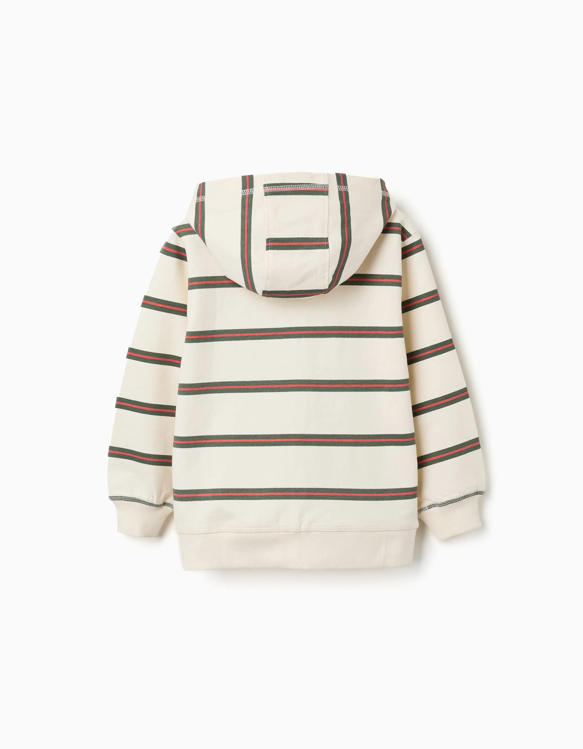 Cotton hooded jacket with stripes for boys, beige/orange/green - Image 2