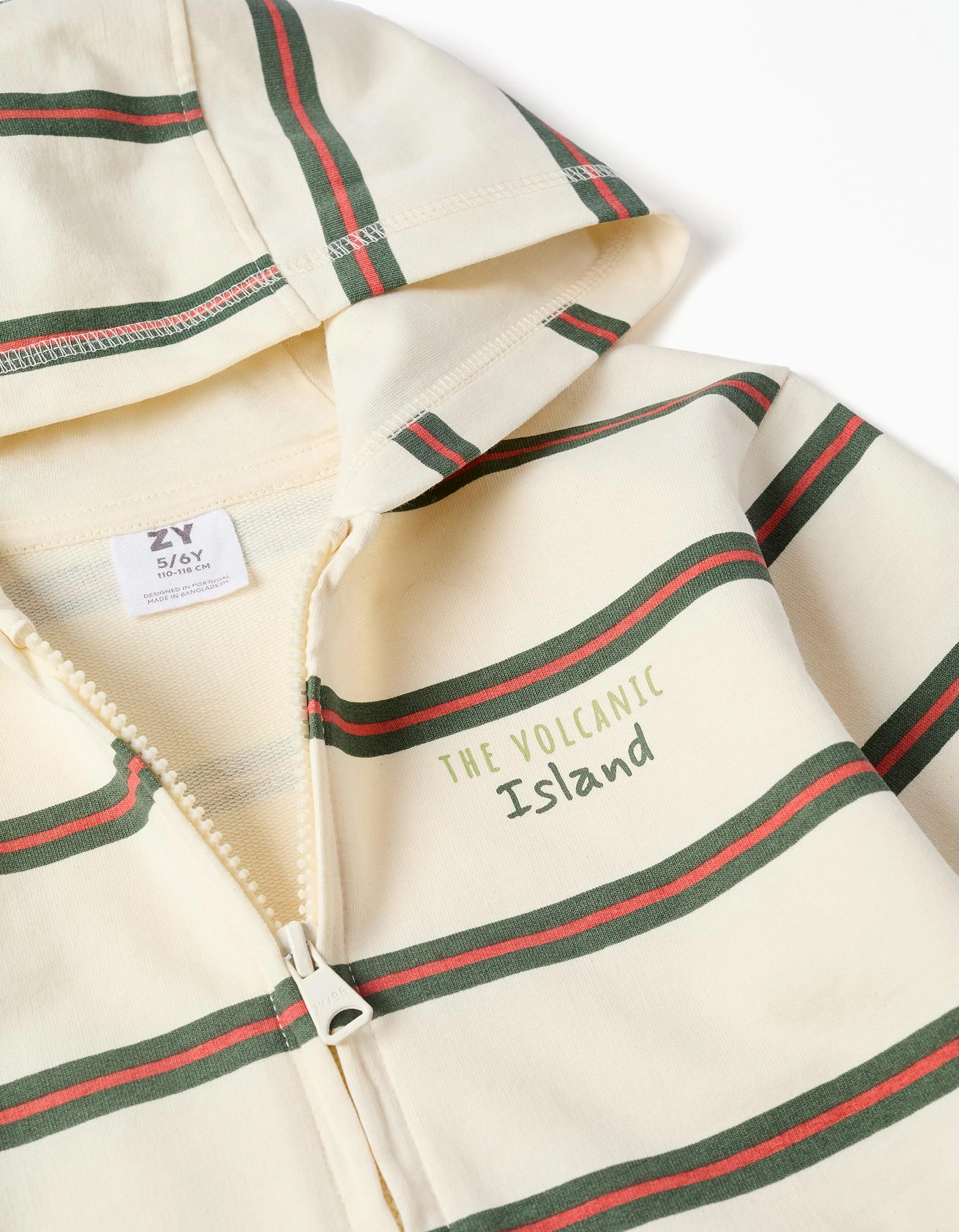 Cotton hooded jacket with stripes for boys, beige/orange/green - Image 3