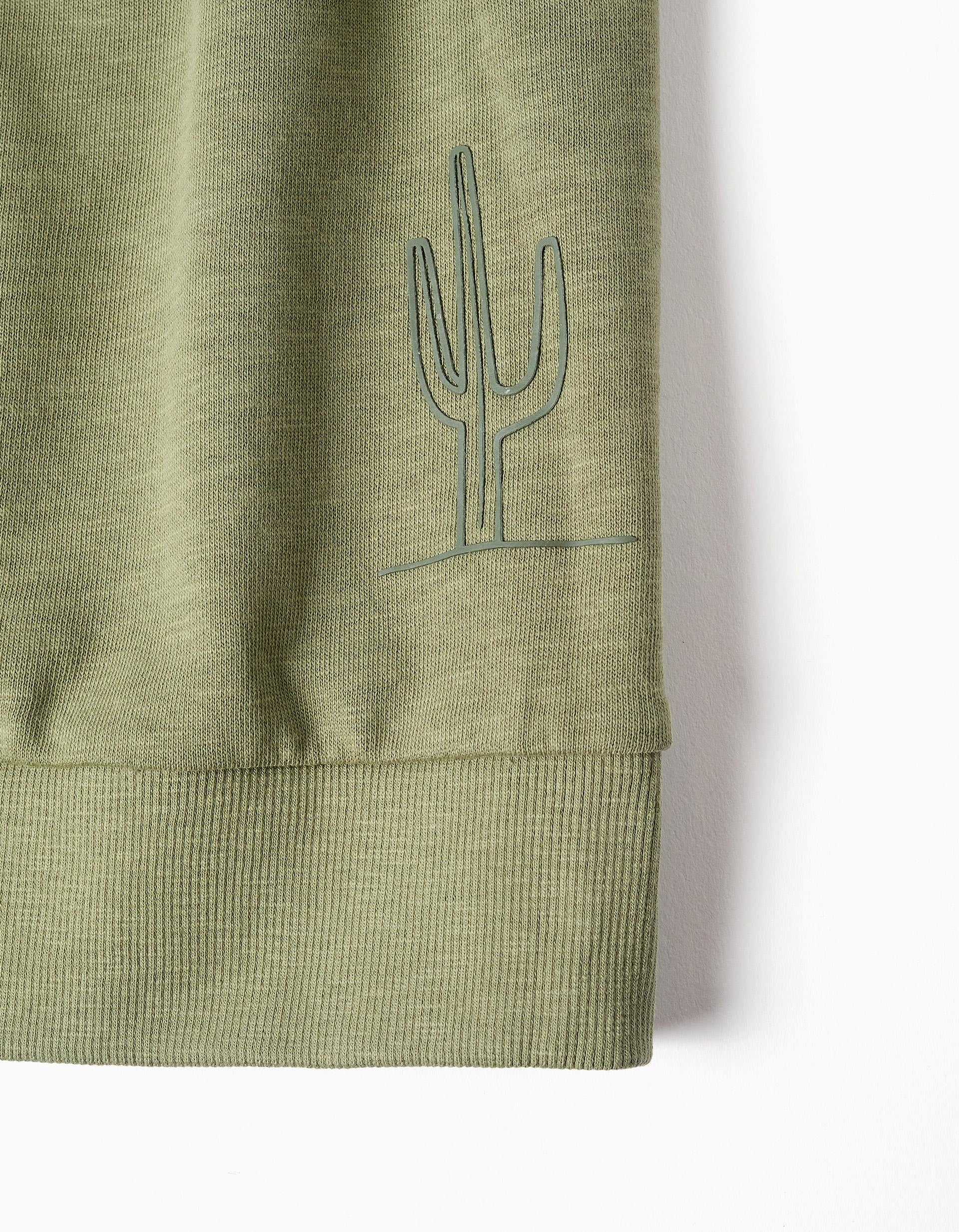 Cotton hooded sweatshirt with Lanzarote print for boys, khaki green - Image 4