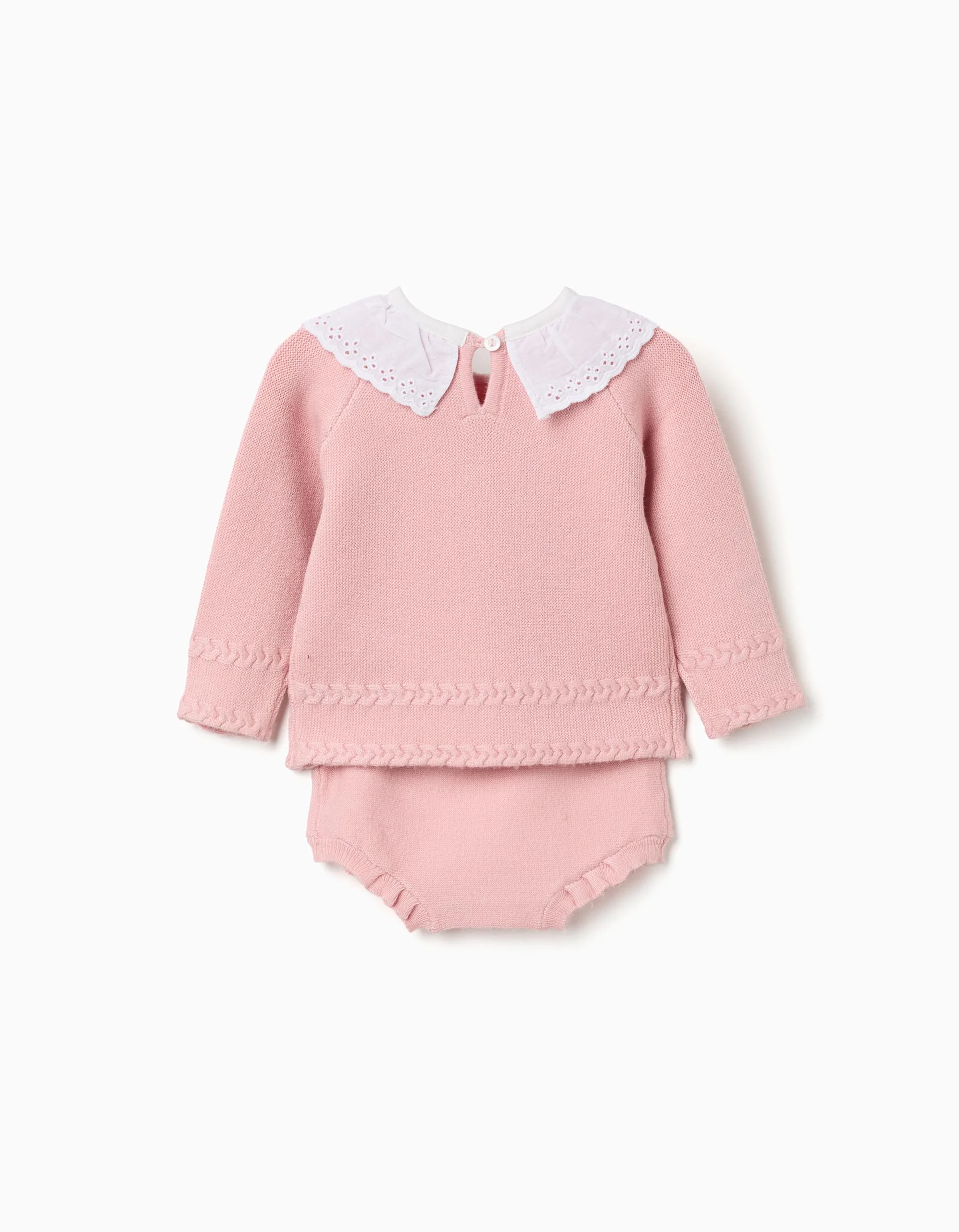 Cotton knit jumper and shorts set for newborn girls, light pink - Image 4