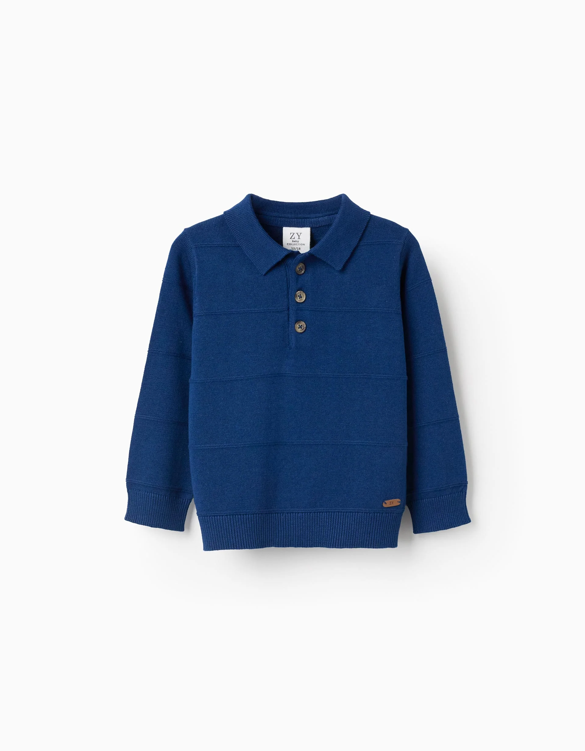 Cotton knit jumper with embossed lines for baby boys, blue