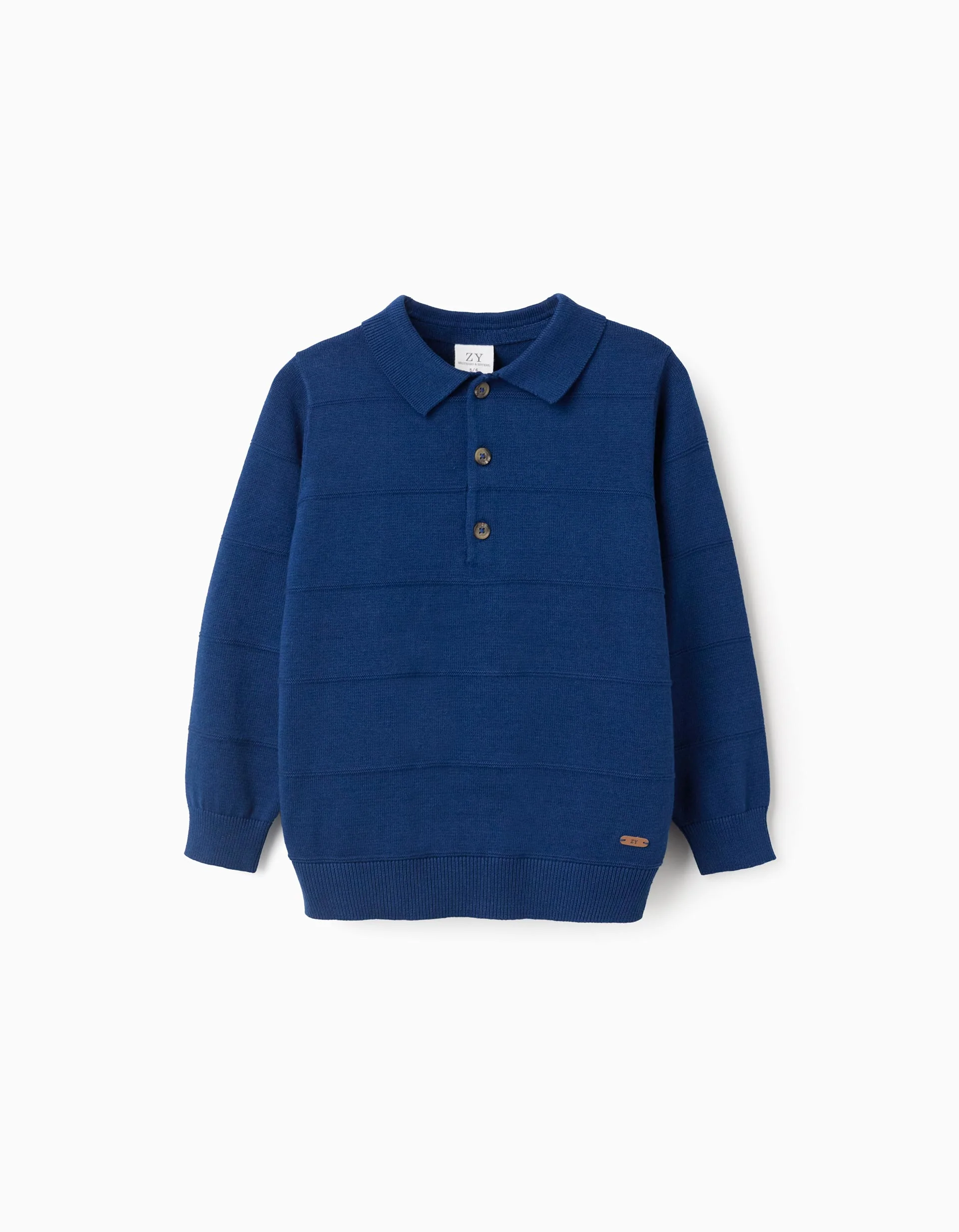 Cotton knit jumper with embossed lines for boys, blue - Image 2