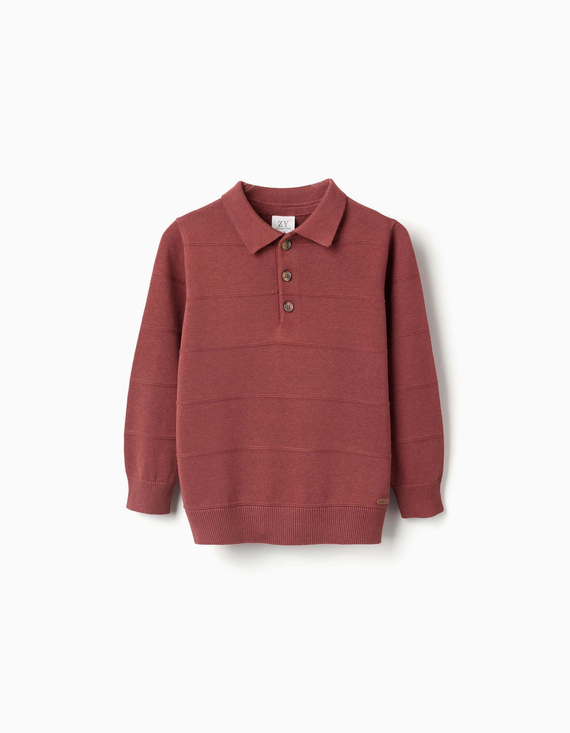 Cotton knit jumper with embossed lines for boys, brown