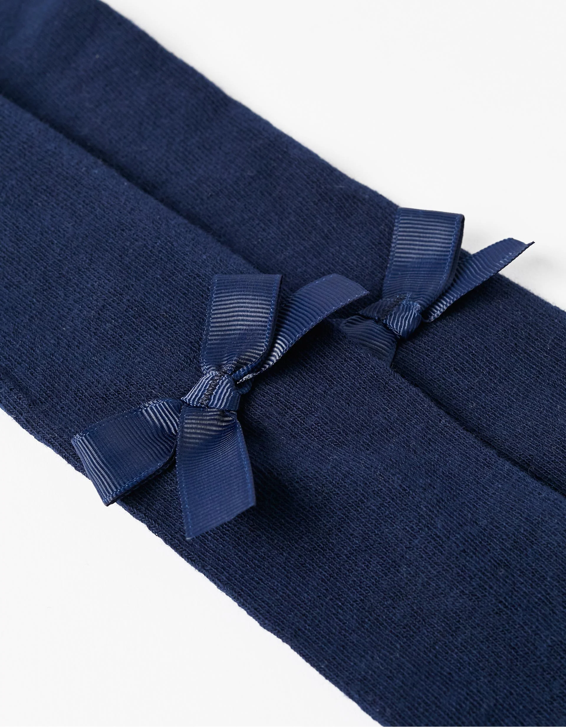 Cotton Knit Tights with Bow for Baby Girl, Dark Blue - Image 3