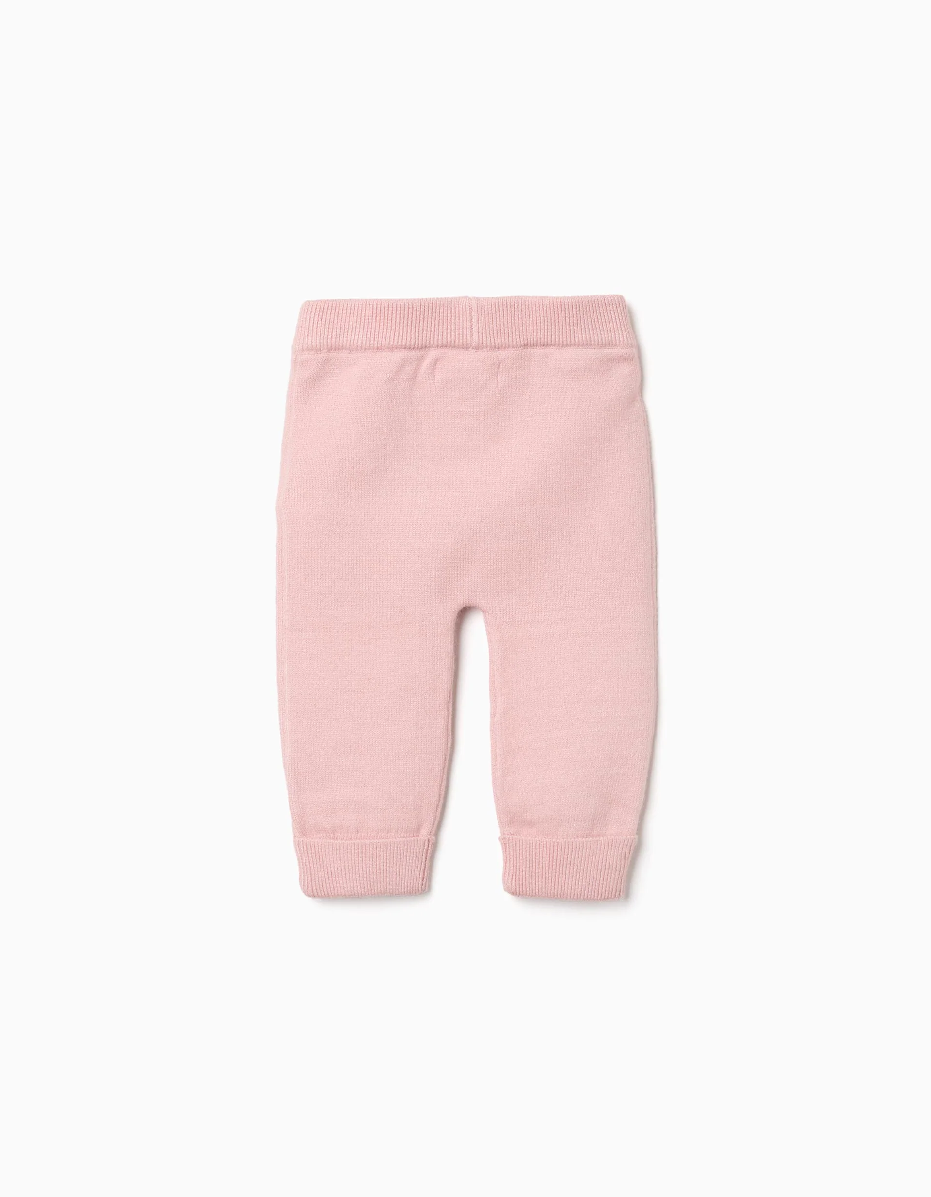 Cotton knit trousers with elastic waist for newborn girls, light pink - Image 2