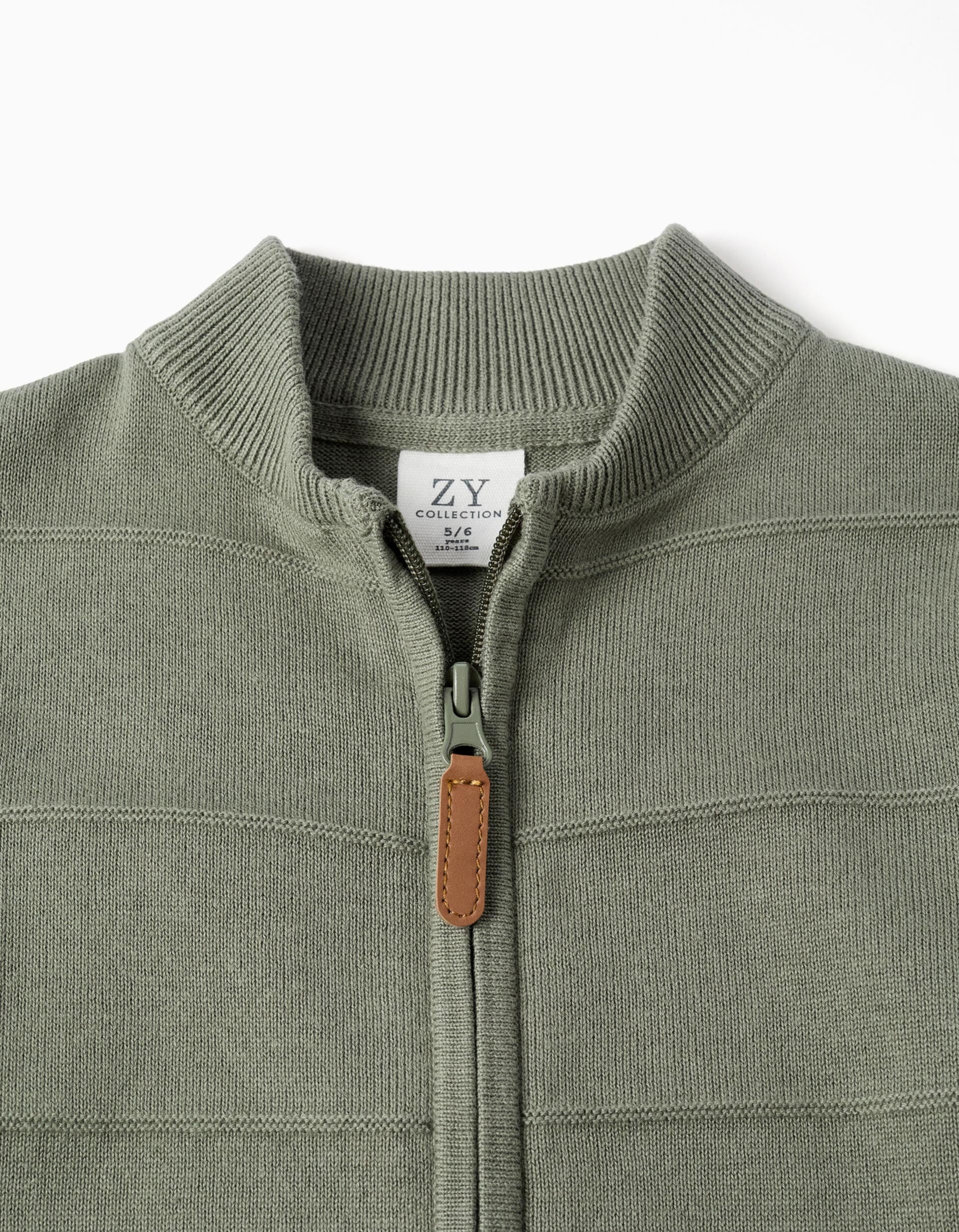 Cotton knitted jacket with embossed lines for boys, dark green - Image 3