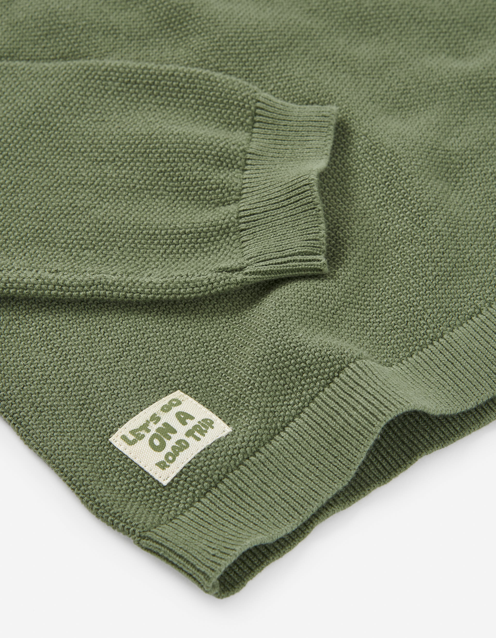 Cotton knitted jumper for boys, olive green - Image 3