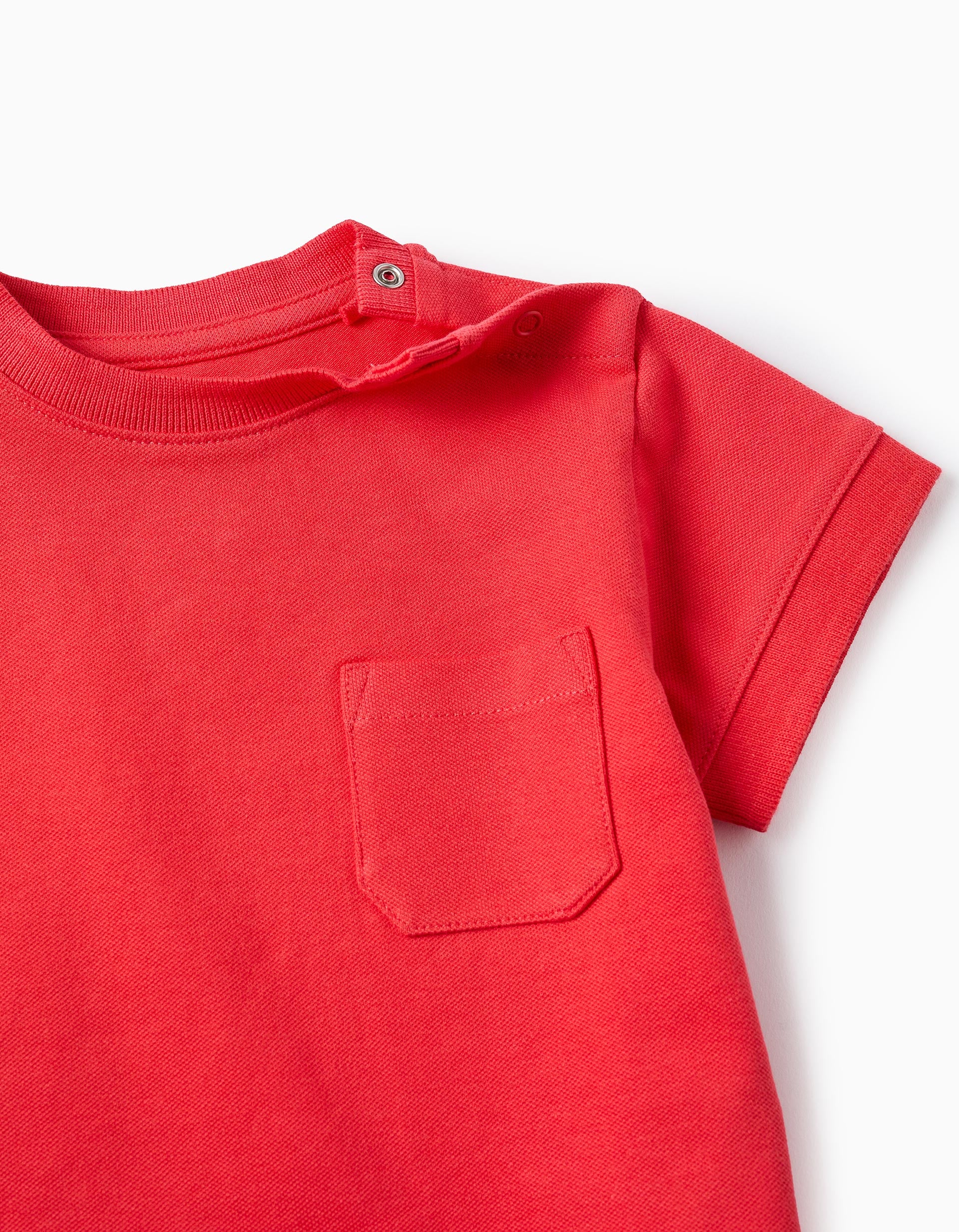 Cotton Piqué T-shirt with Pocket for Baby Boys, Red - Image 3