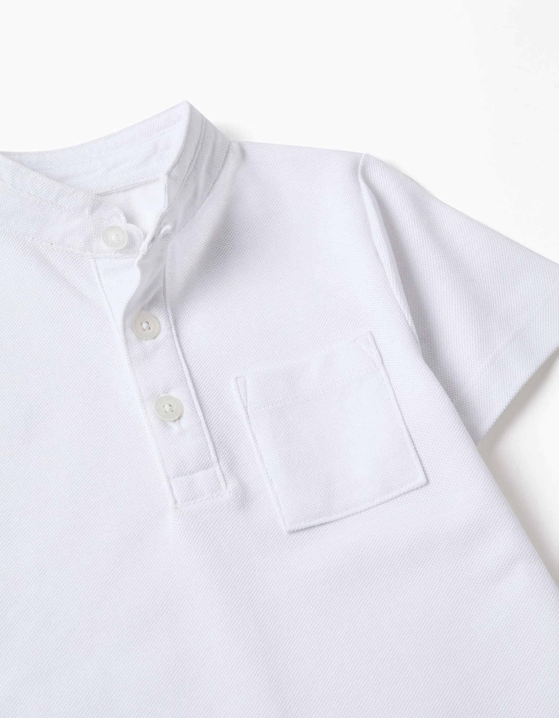 Cotton polo shirt with mao collar and pocket for baby boys, white - Image 3