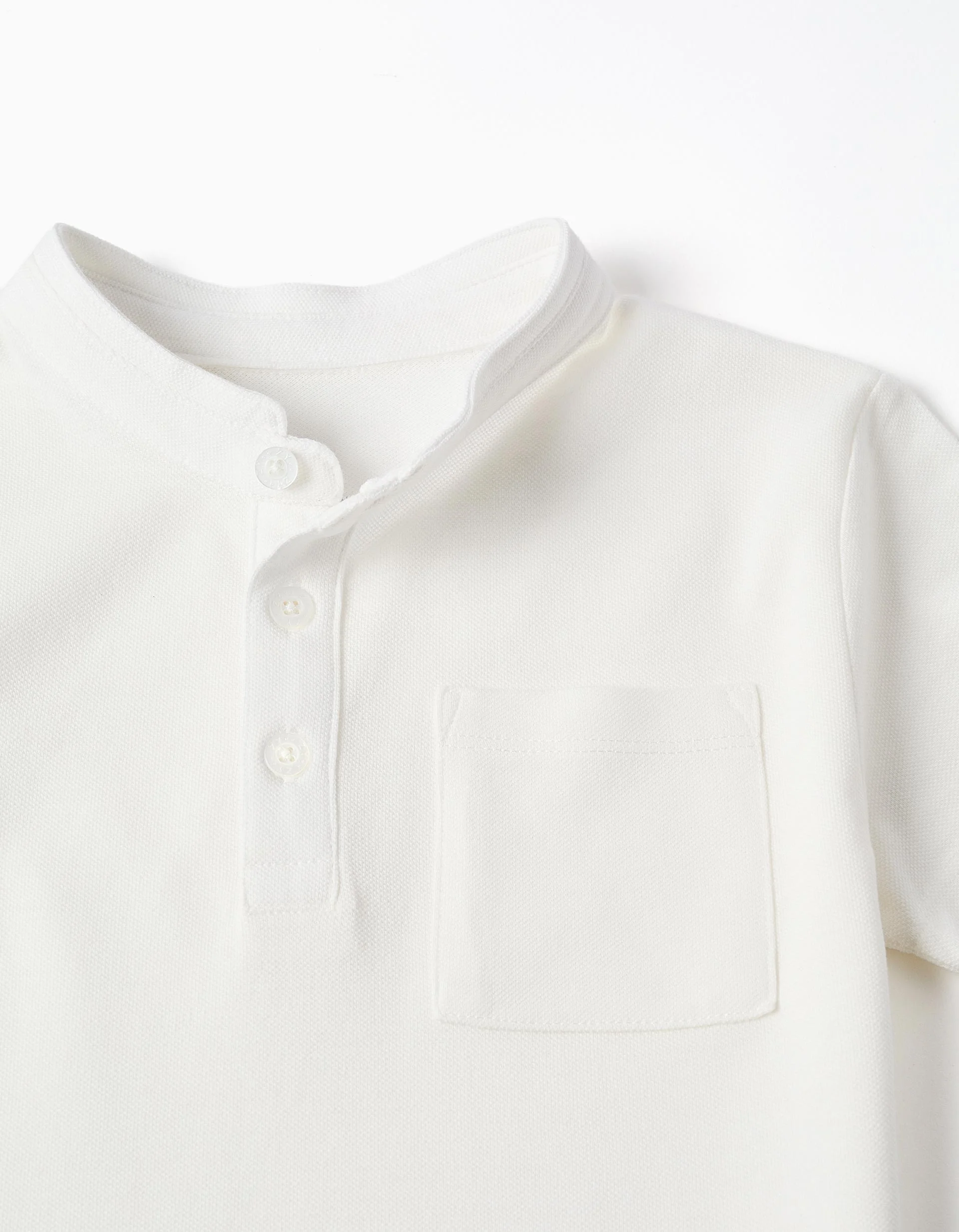 Cotton polo shirt with mao collar and pocket for boys, white - Image 3