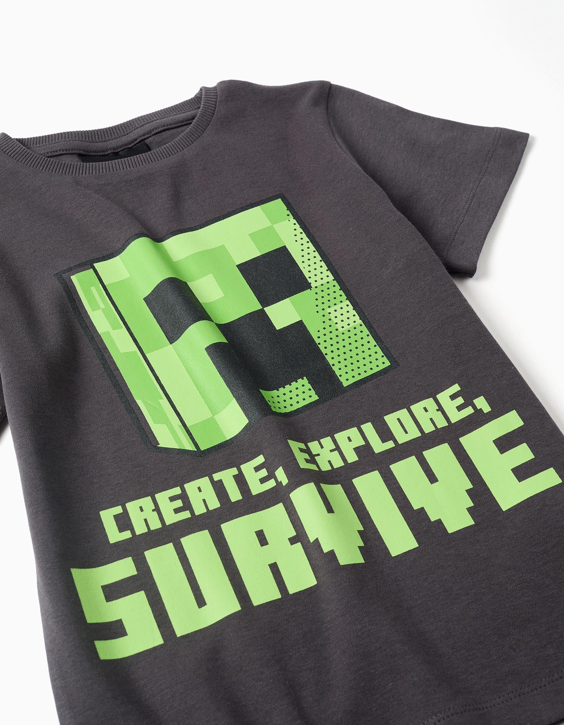 Cotton pyjamas with Minecraft print for boys, grey/green - Image 3