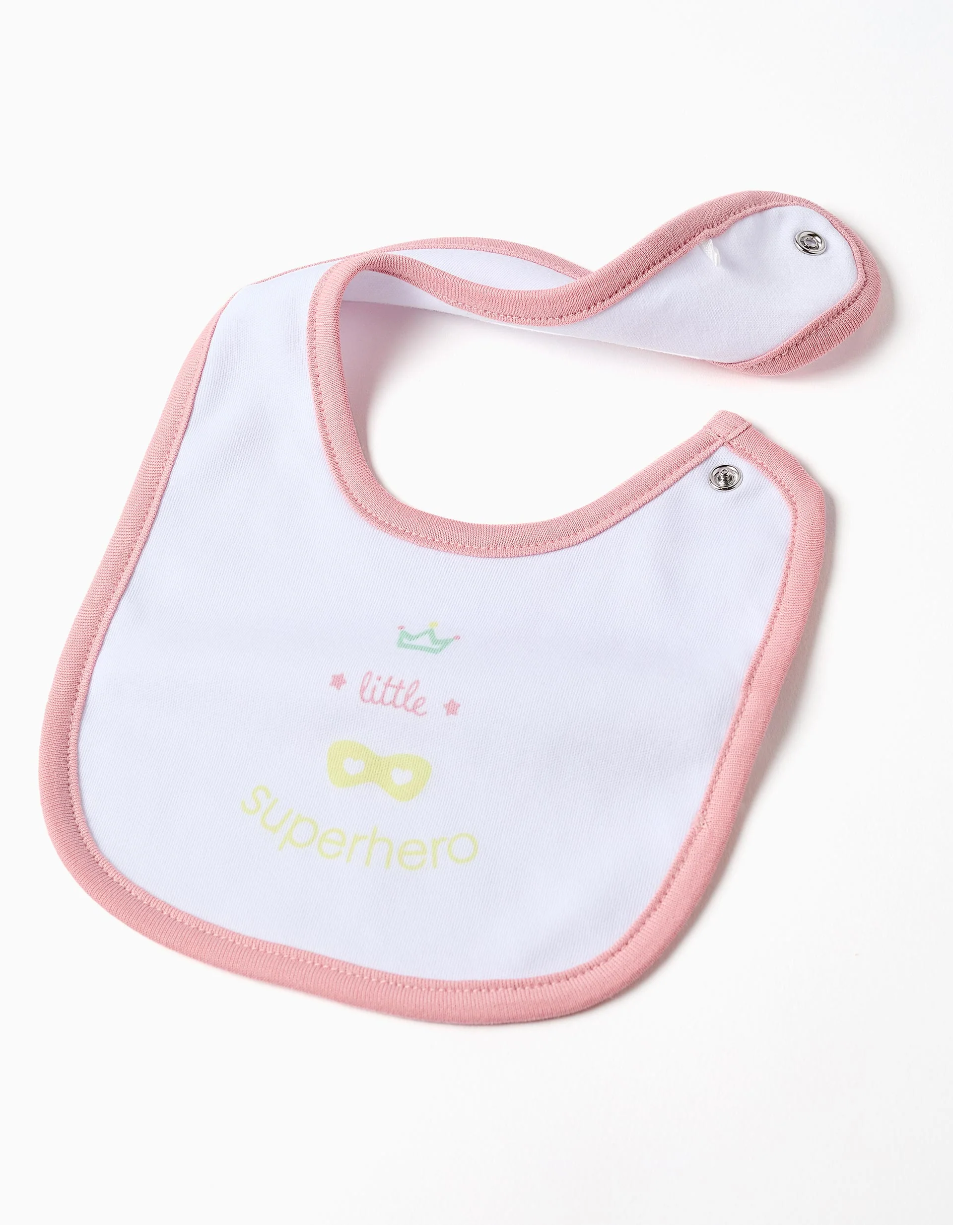Cotton set of pyjamas + bib for newborn and baby girls, white/yellow/pink - Image 5
