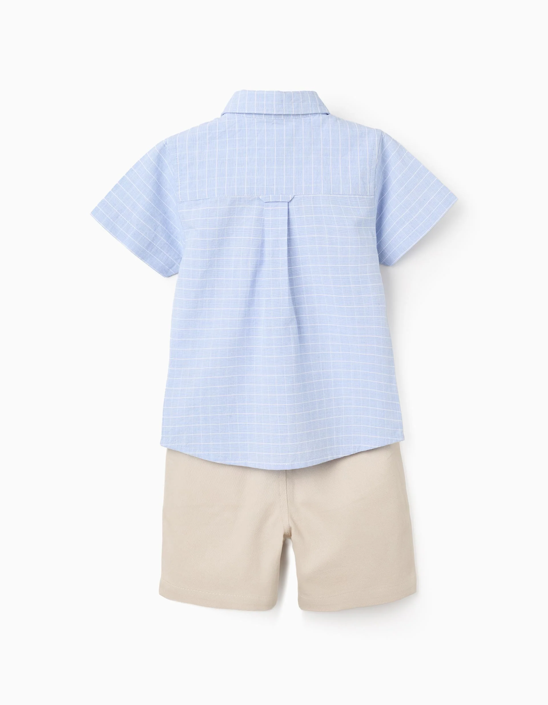 Cotton short sleeve shirt and shorts set for baby boys, light blue/beige - Image 2