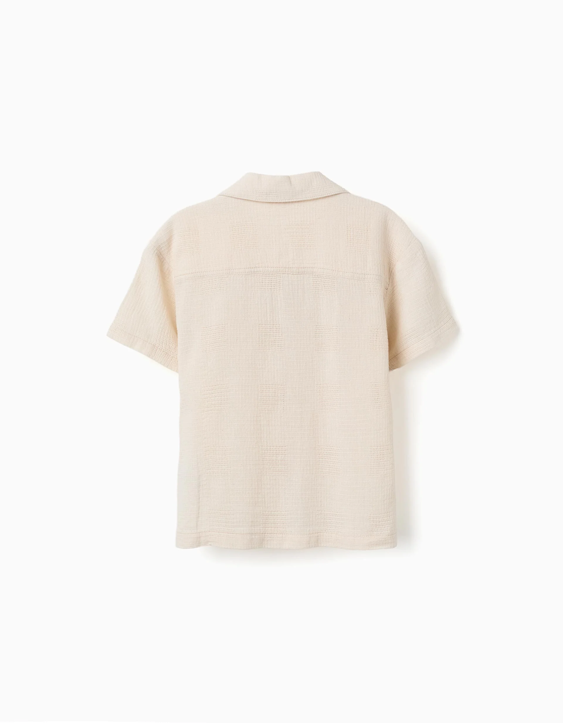 Cotton short sleeve shirt with chest pockets for boys, light beige - Image 2