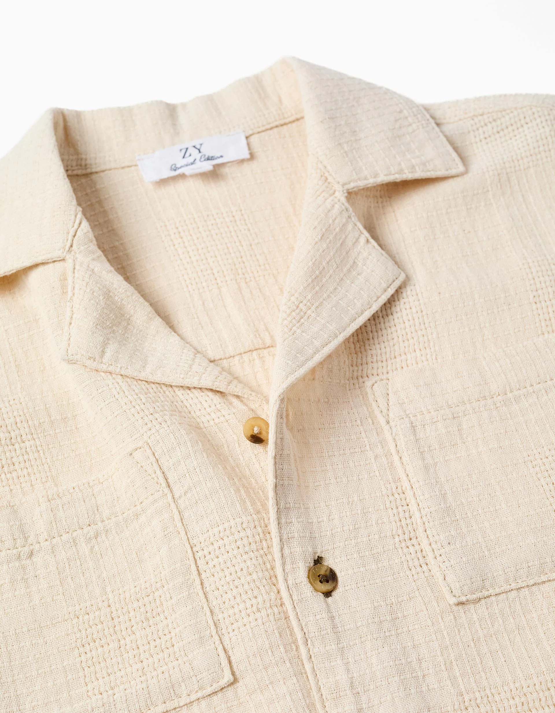 Cotton short sleeve shirt with chest pockets for boys, light beige - Image 3