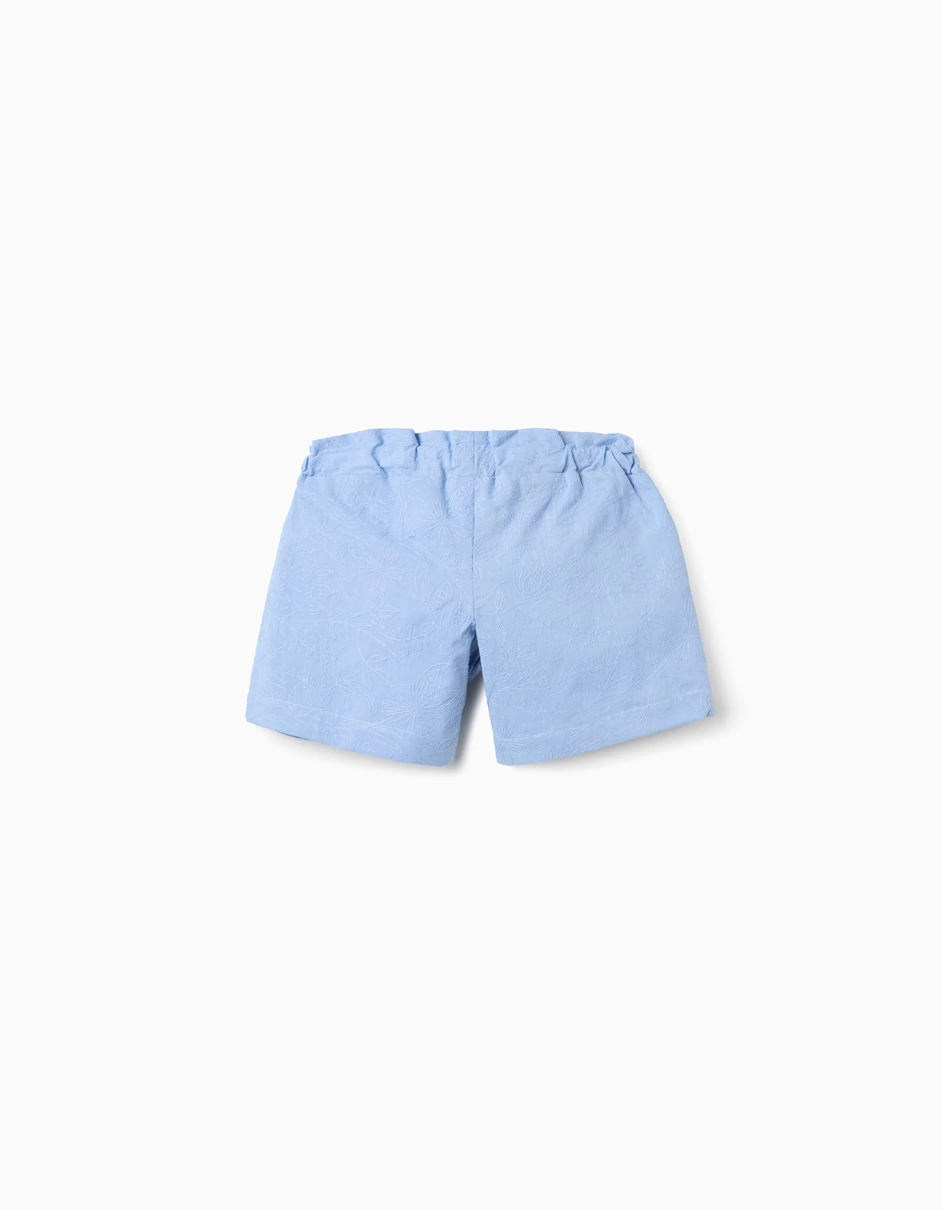 Cotton shorts with embroidery and belt for girls, light blue - Image 2