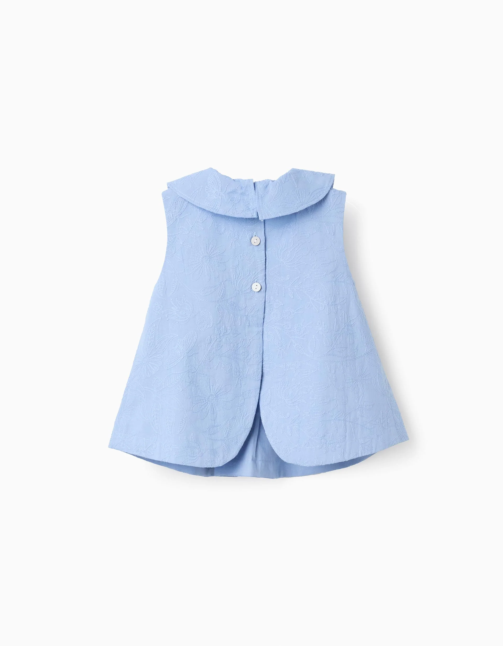 Cotton sleeveless blouse with embroidery for baby girls, light blue - Image 2