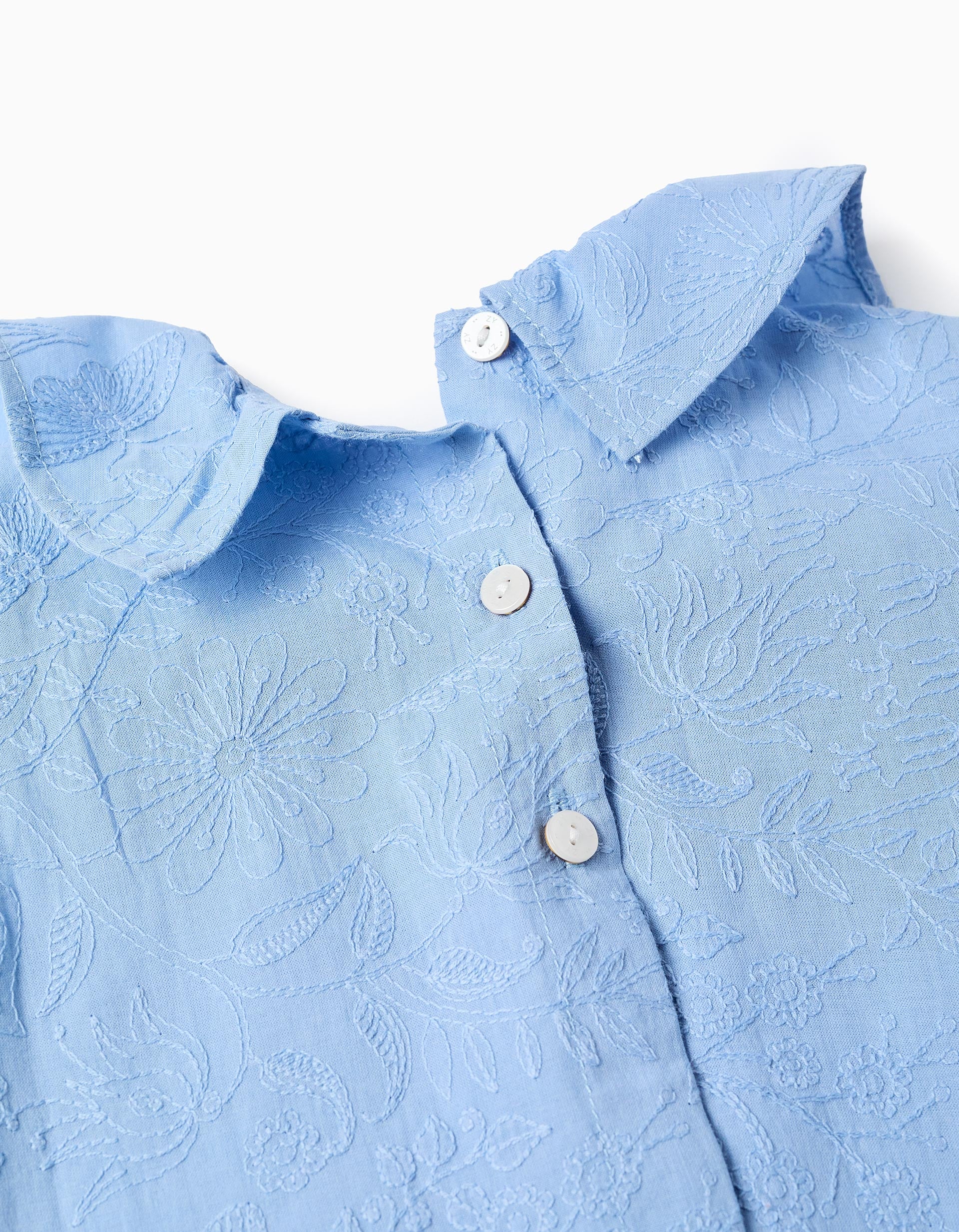 Cotton sleeveless blouse with embroidery for baby girls, light blue - Image 3