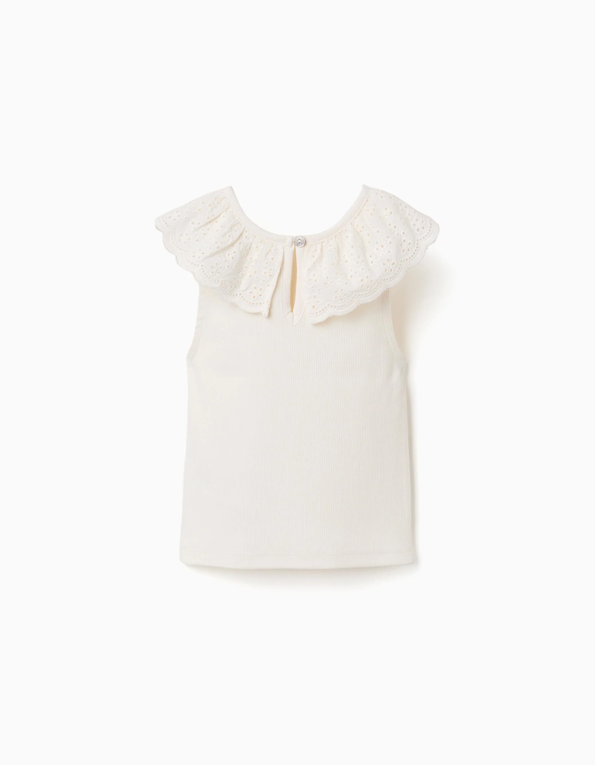 Cotton sleeveless top with embroidered collar for girls, white - Image 2
