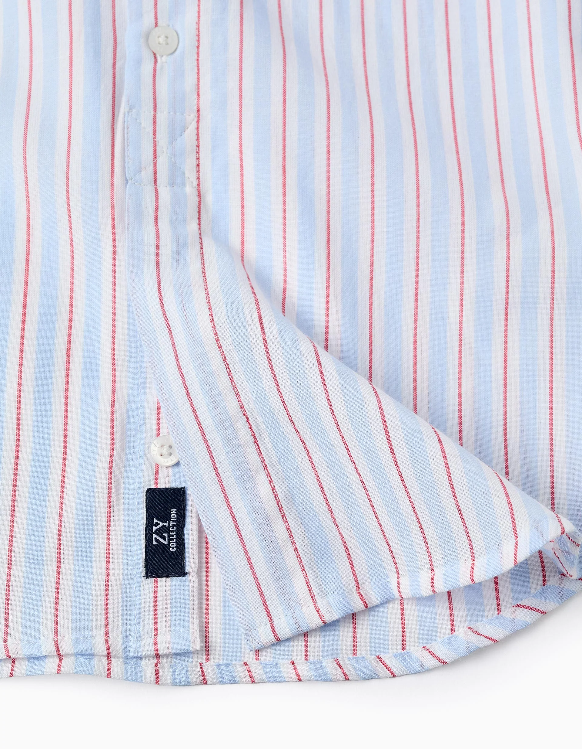 Cotton Striped Shirt for Boys, White/Blue/Red - Image 4