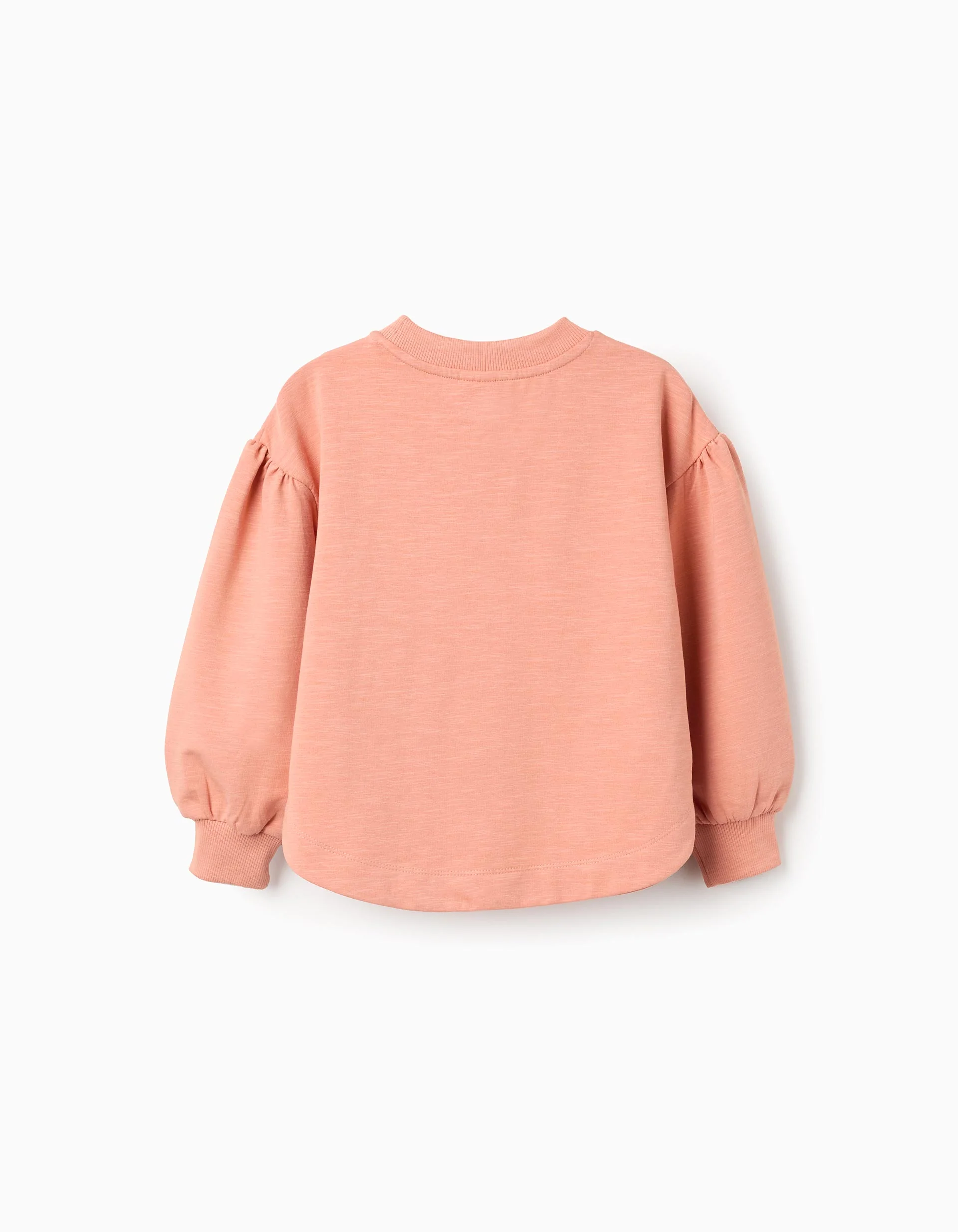 Cotton sweatshirt with embroidered flower for girls, salmon orange - Image 2