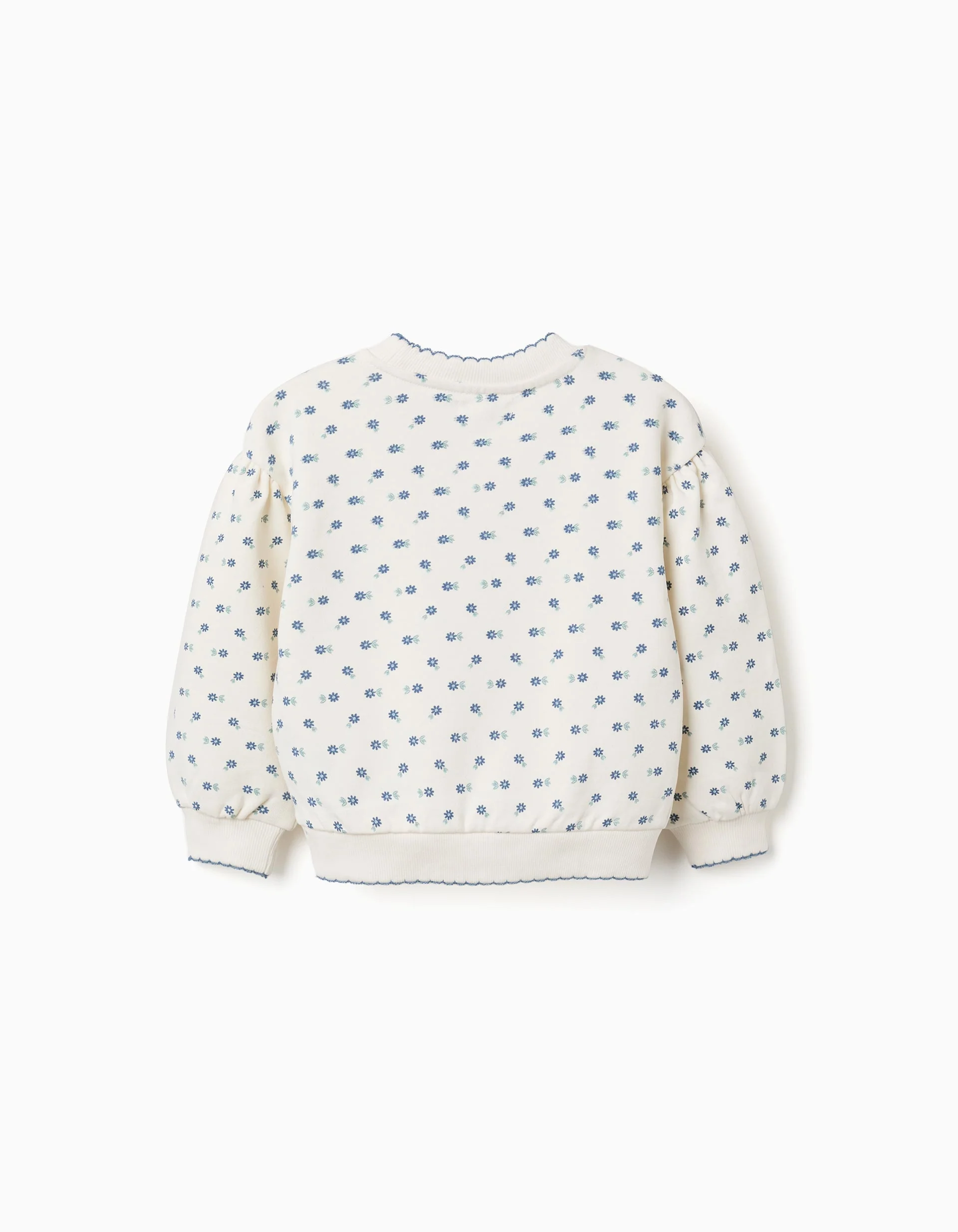 Cotton sweatshirt with floral pattern for girls, white/blue - Image 2
