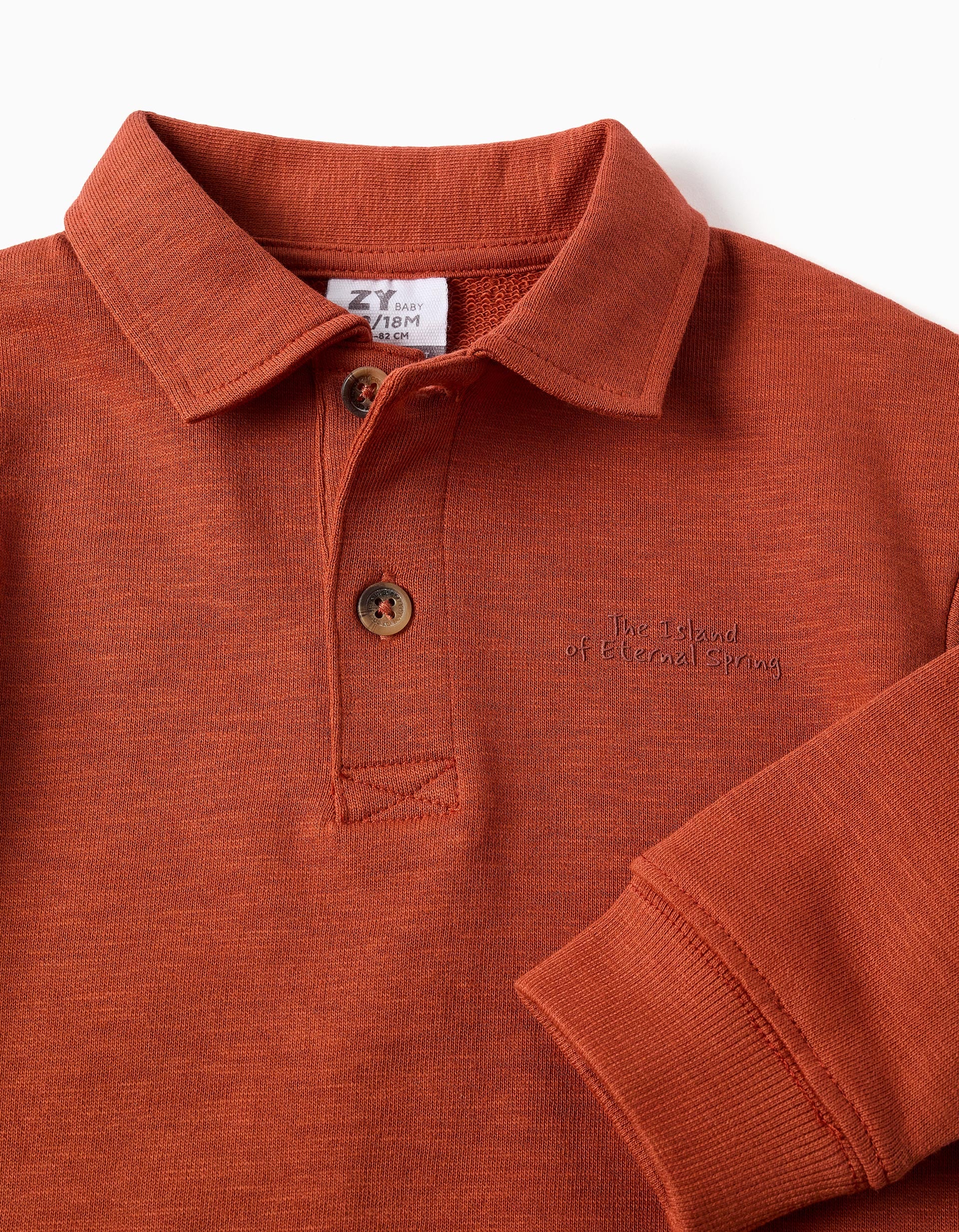 Cotton sweatshirt with polo collar and print for baby boys, orange - Image 3