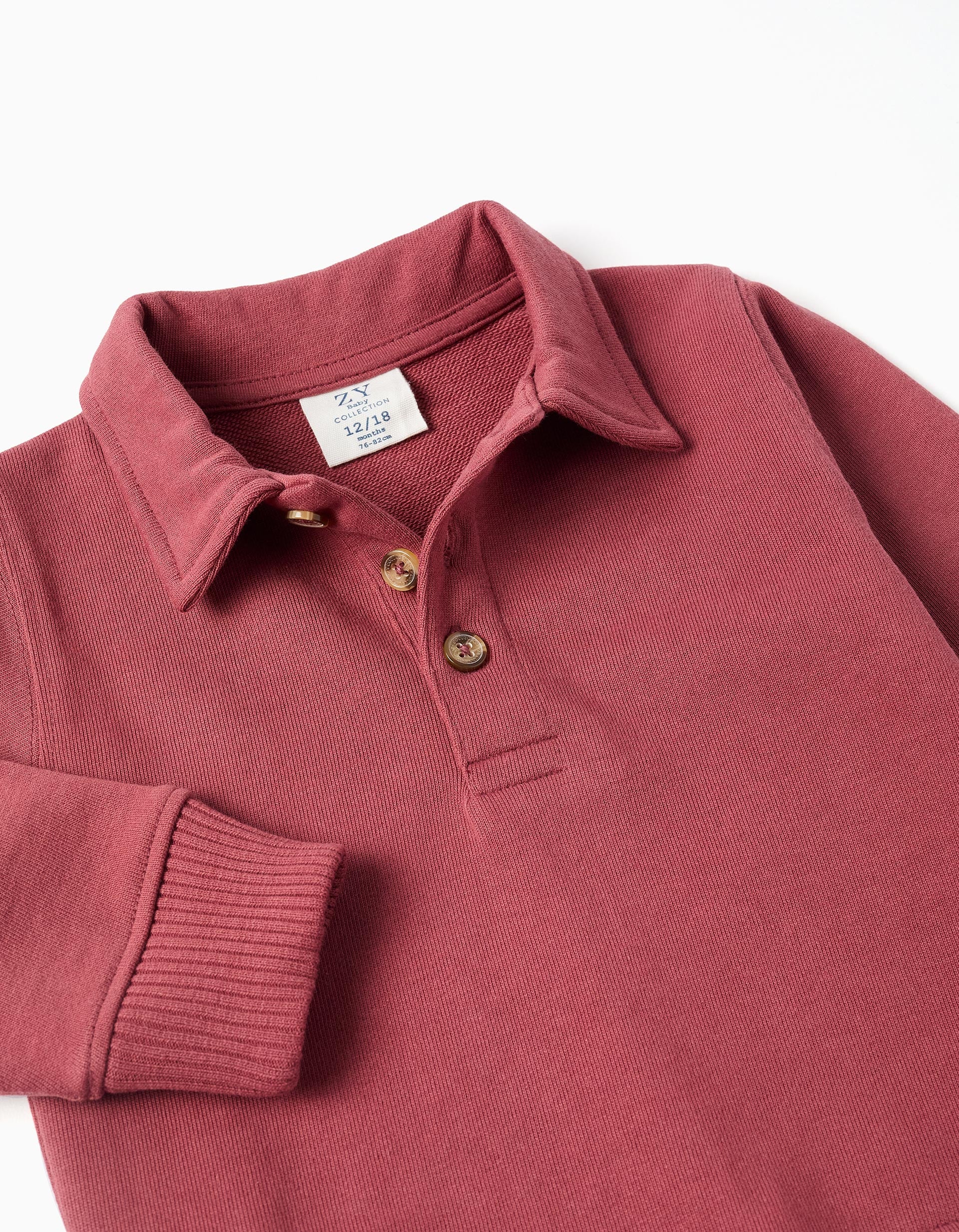Cotton sweatshirt with polo collar for baby boys, brown - Image 3