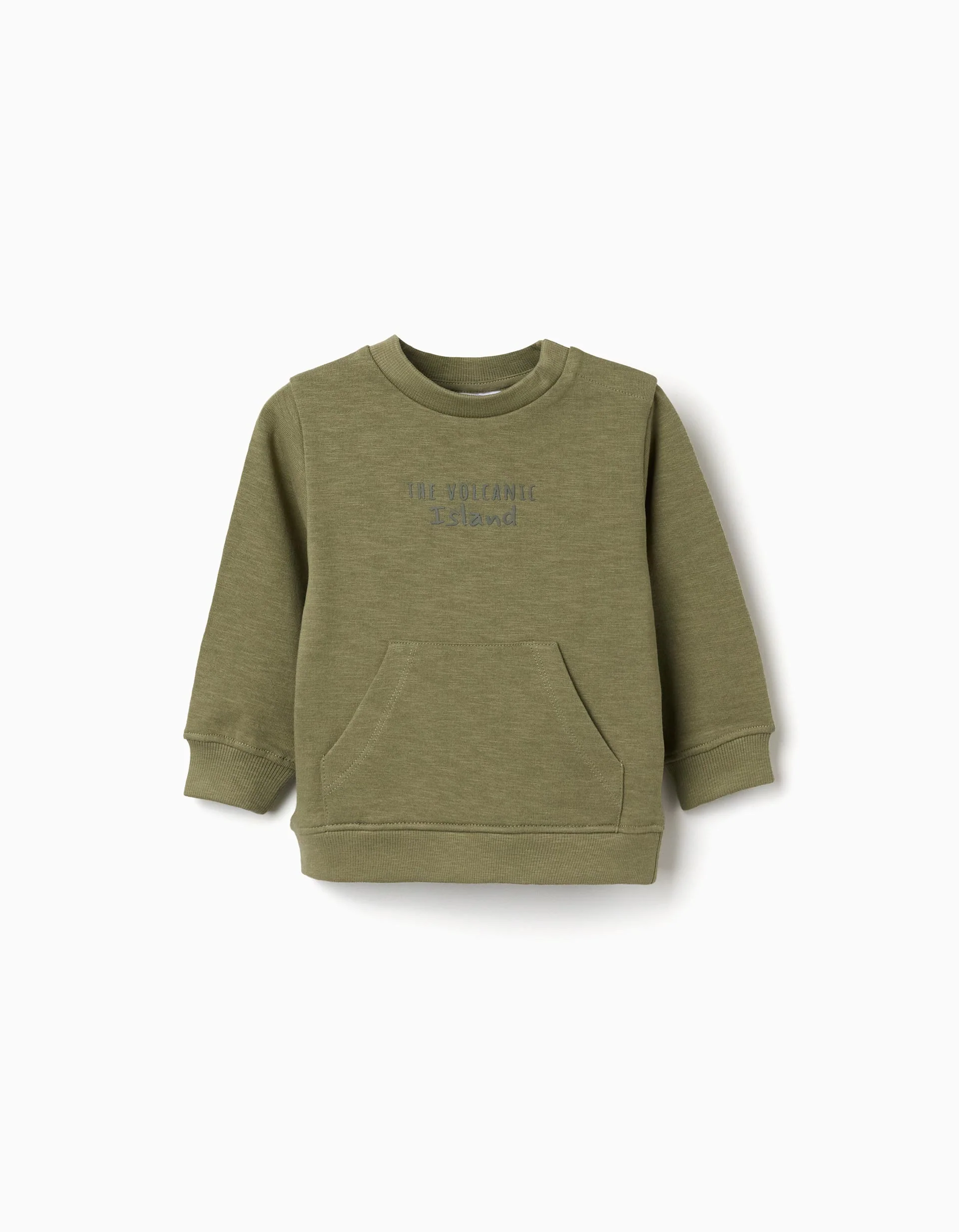 Cotton sweatshirt with Volcanic Island print for baby boys, dark green