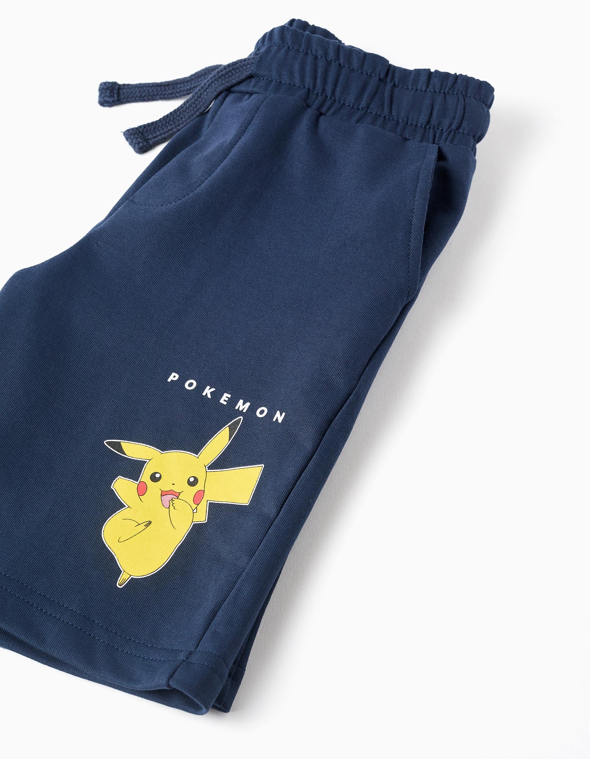 Cotton T-shirt and shorts set with Pikachu print for boys, white/blue - Image 4