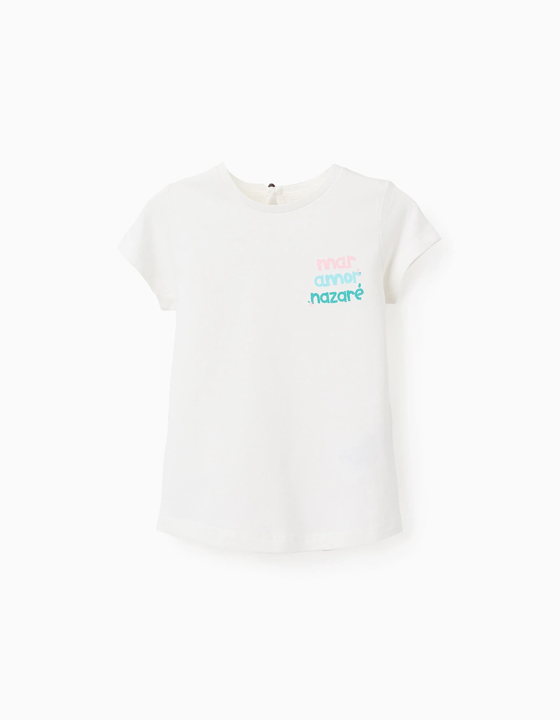 Cotton T-shirt for Baby Girls 'Sea, Love, Nazare', White