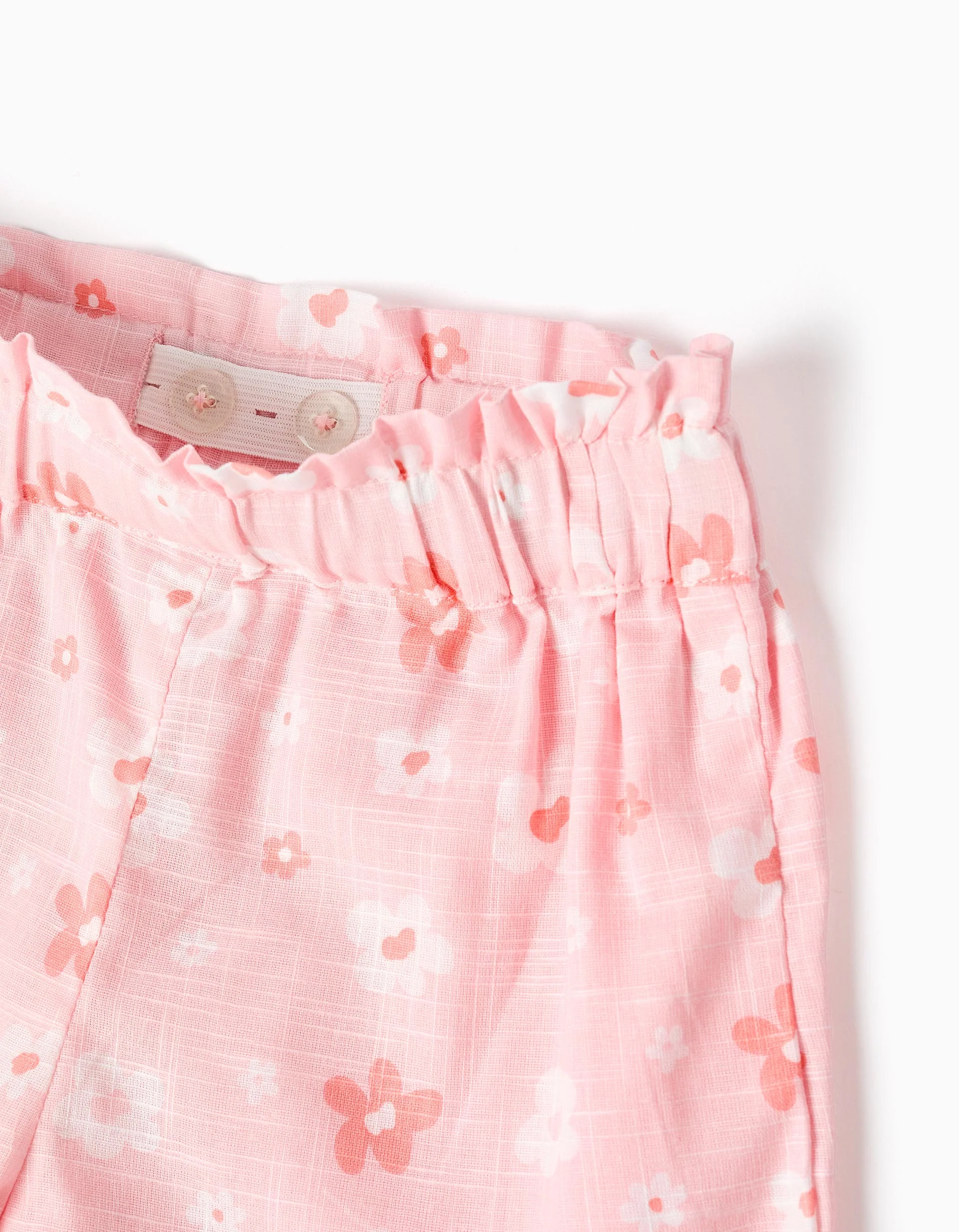 Cotton T-shirt + shorts with floral motif for baby girls, white/pink - Image 4