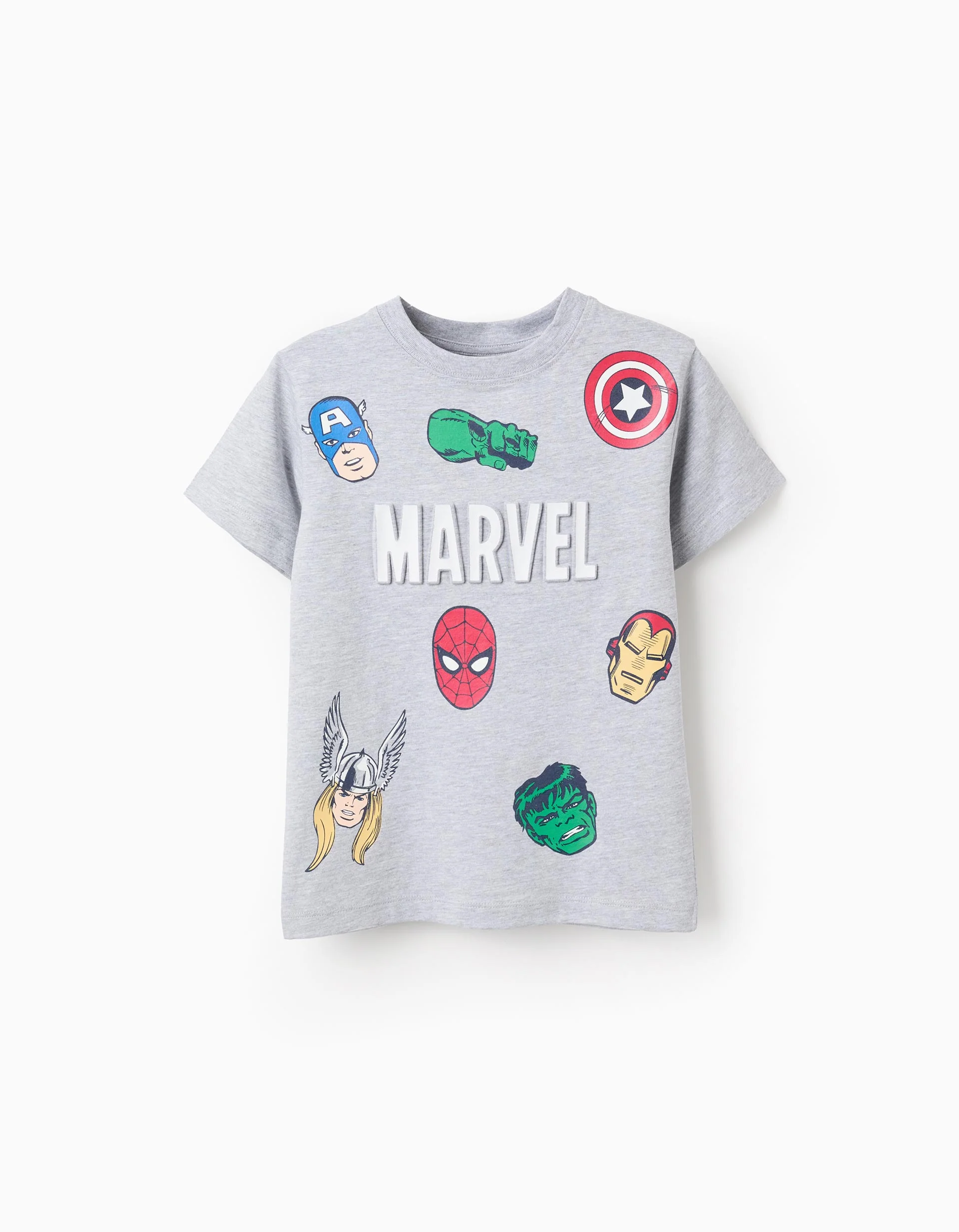 Cotton T-shirt with Avengers Motif for Boys, Grey