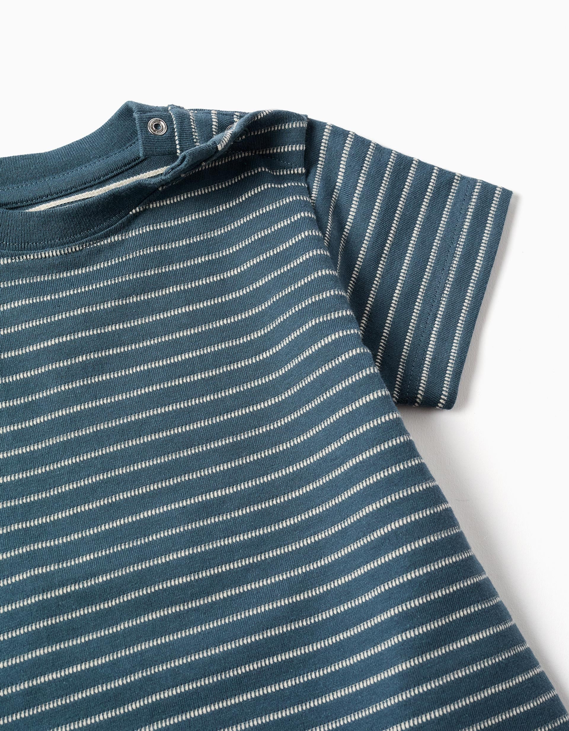 Cotton T-shirt with jacquard stripes for baby boys, blue/beige - Image 3