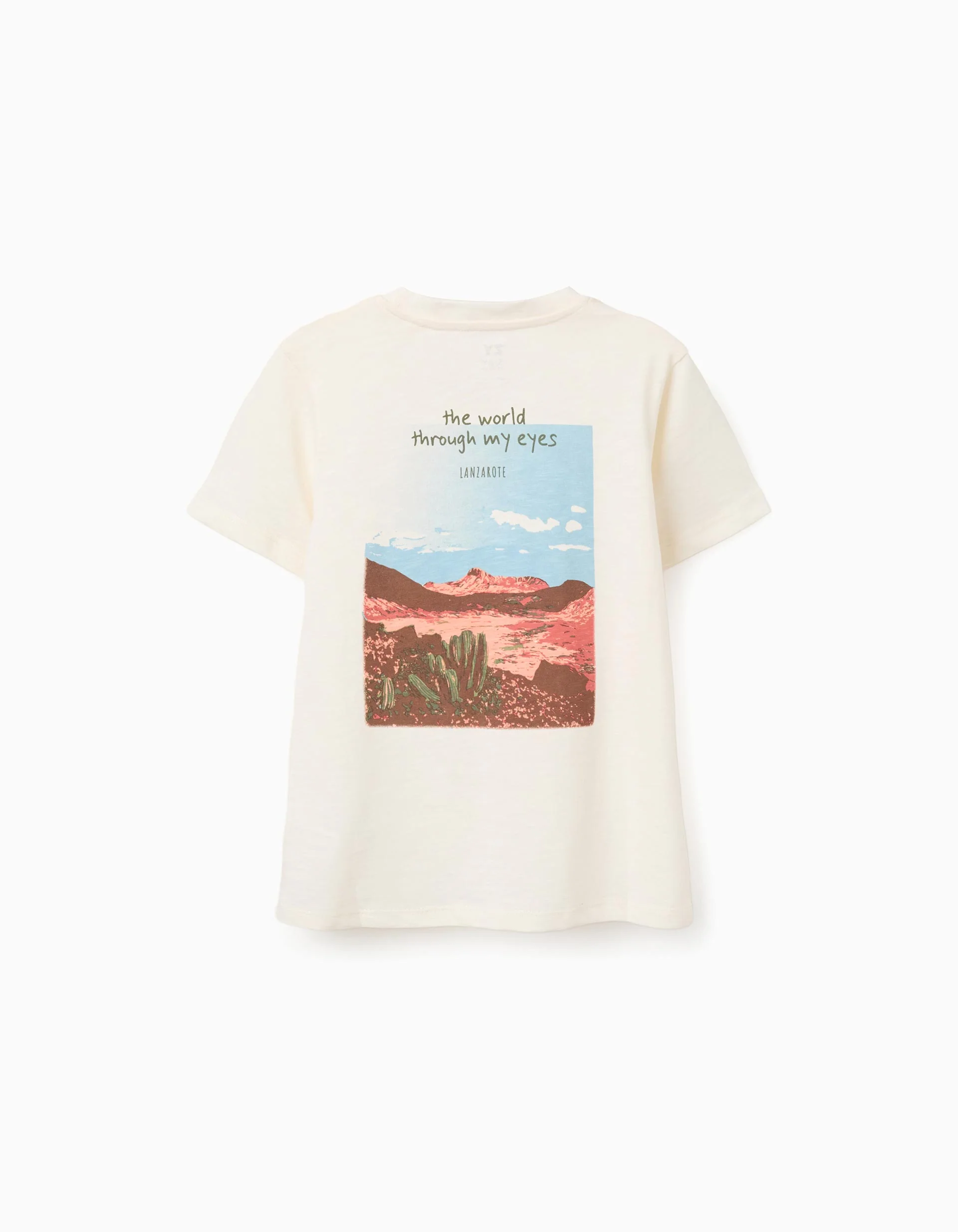 Cotton T-shirt with Lanzarote prints for boys, light beige - Image 4