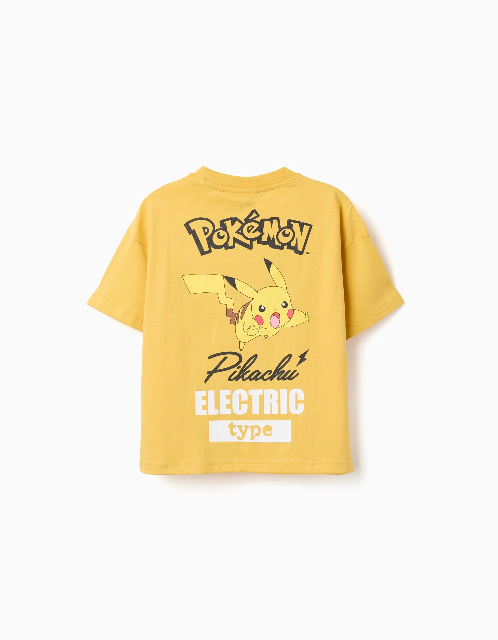 Cotton T-shirt with Pikachu front and back prints for boys, yellow - Image 2