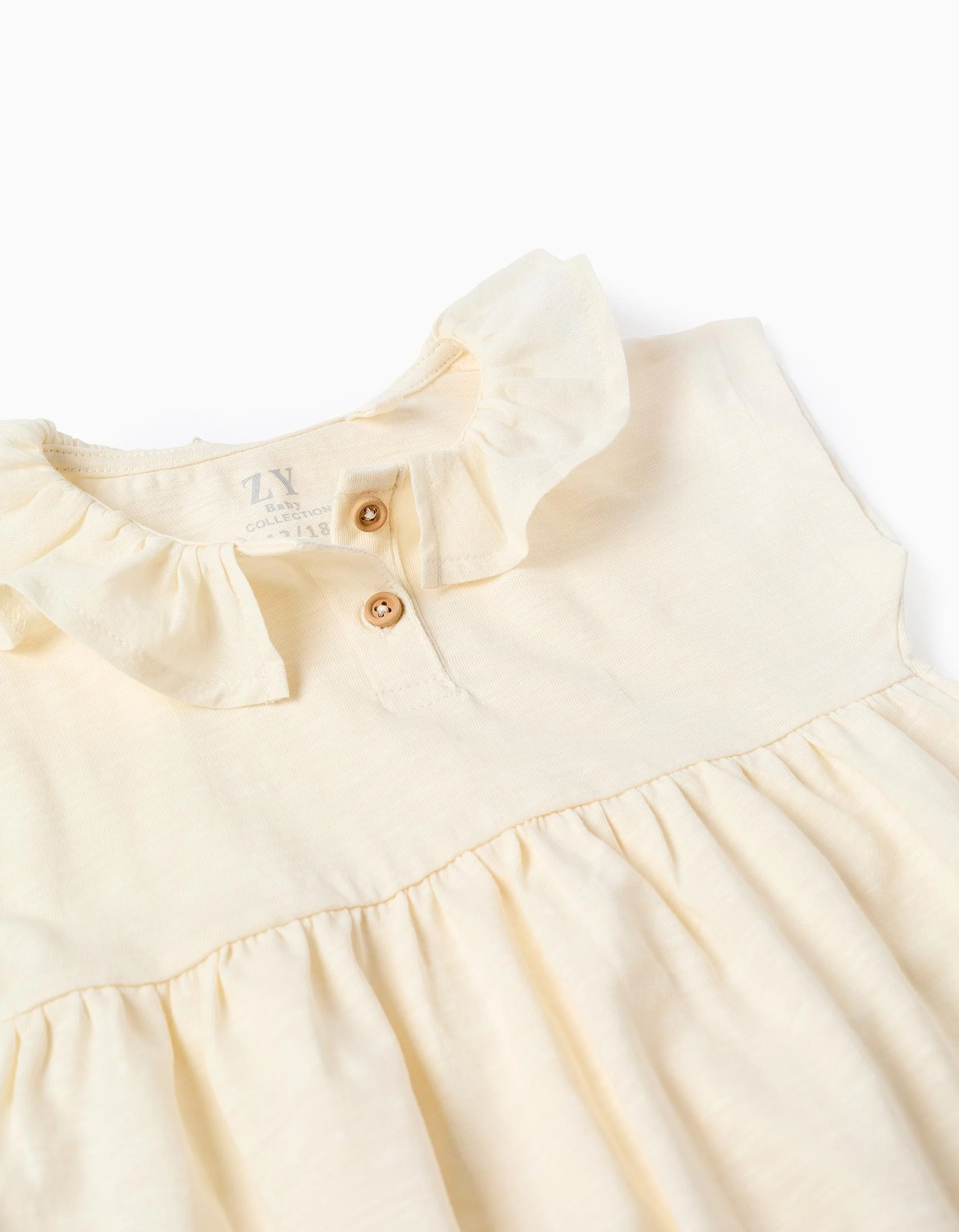 Cotton T-shirt with ruffled collar for baby girls, light beige - Image 3