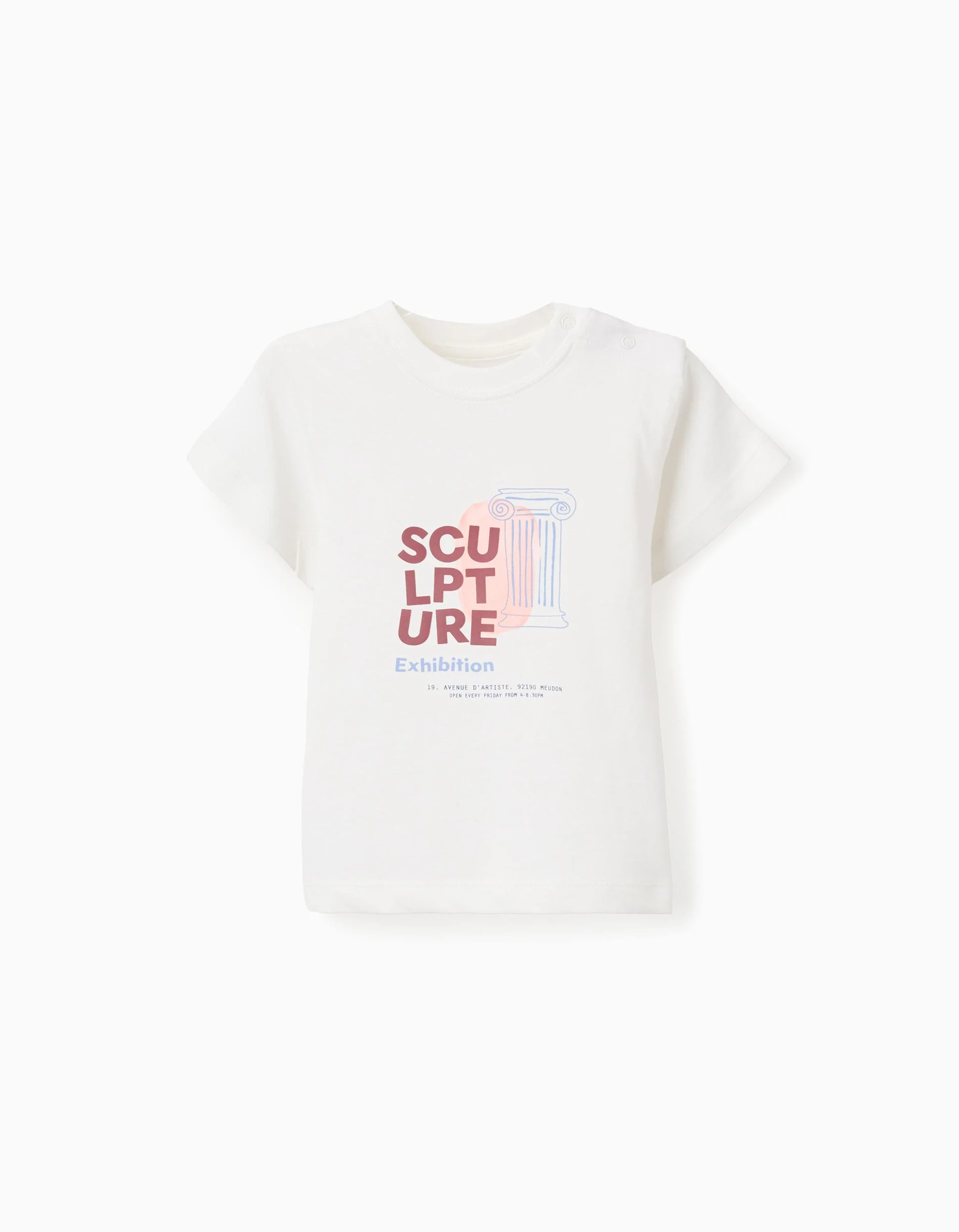 Cotton T-shirt with Sculpture front print for baby boys, white