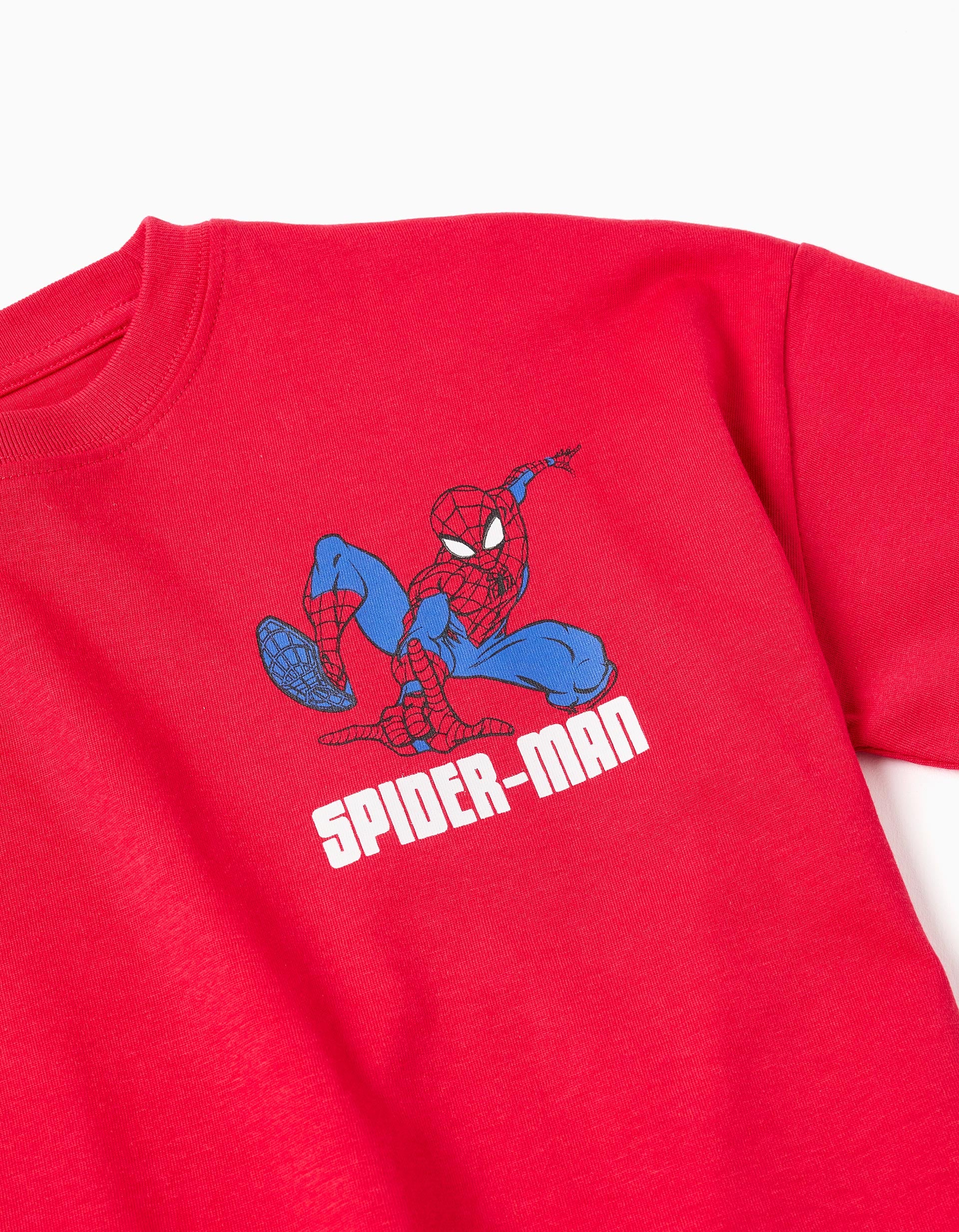 Cotton T-shirt with Spider-Man front and back prints for boys, red - Image 3