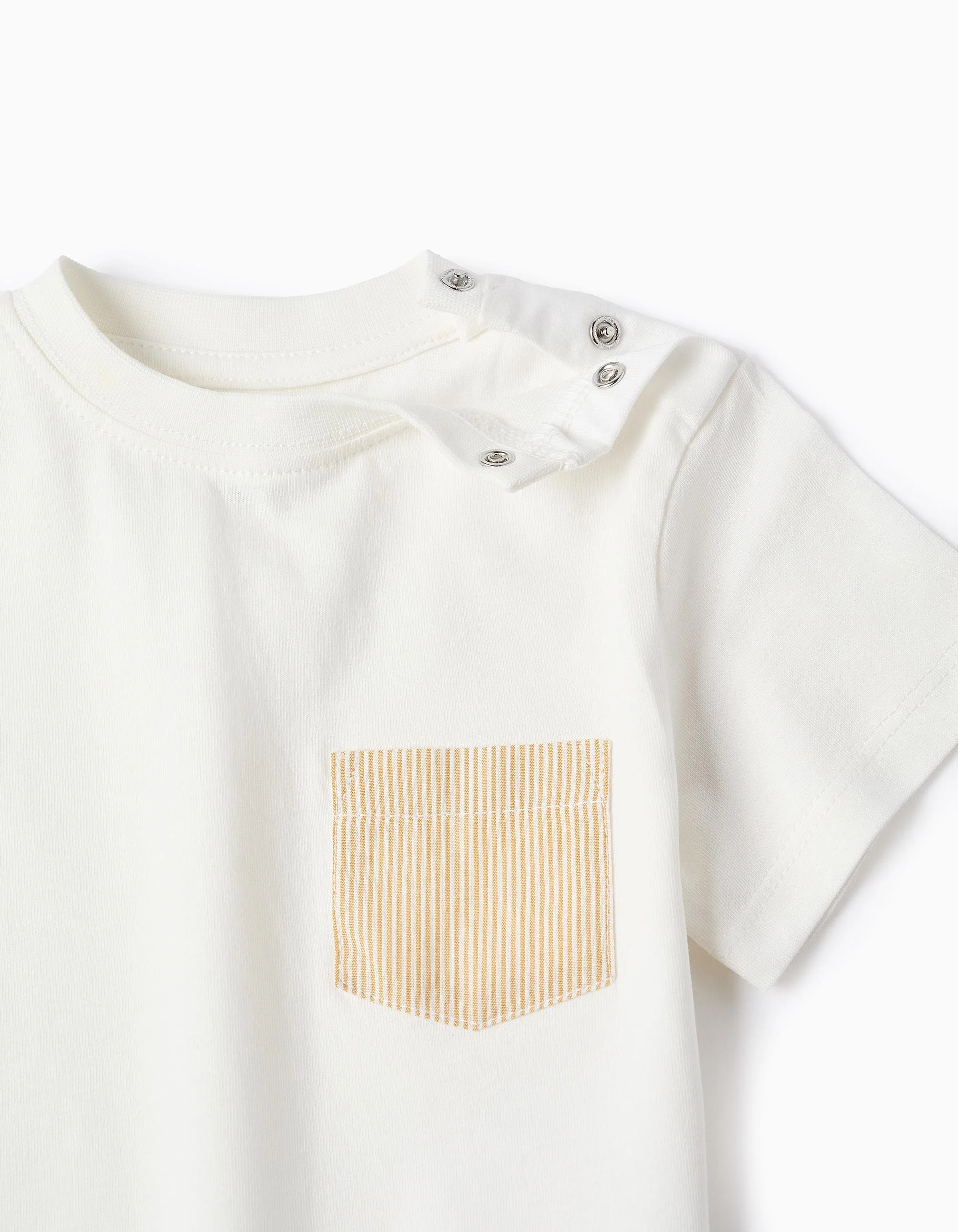 Cotton T-shirt with striped chest pocket for baby boys, white/yellow - Image 3