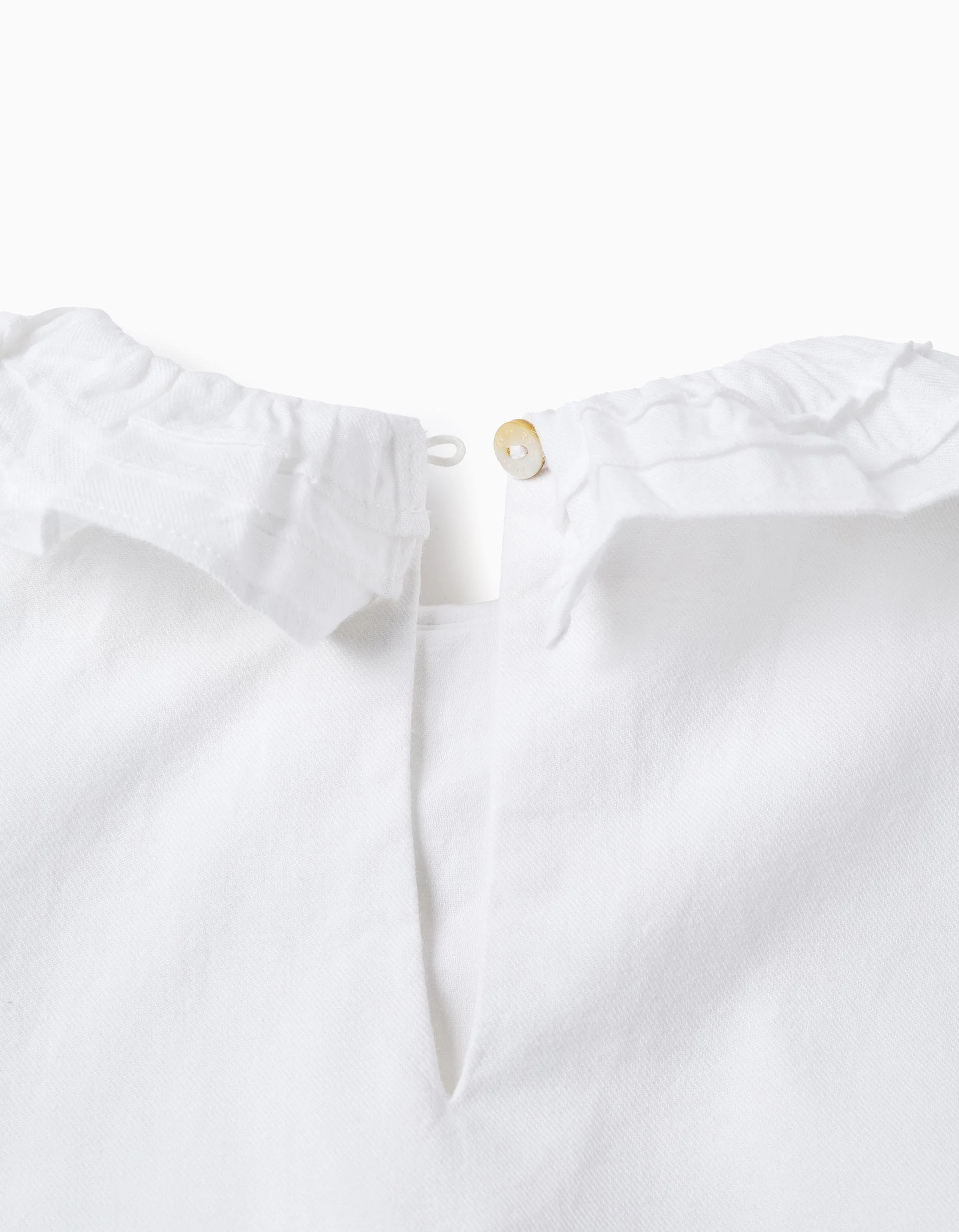 Cotton Twill Blouse with Ruffles for Girls, White - Image 3