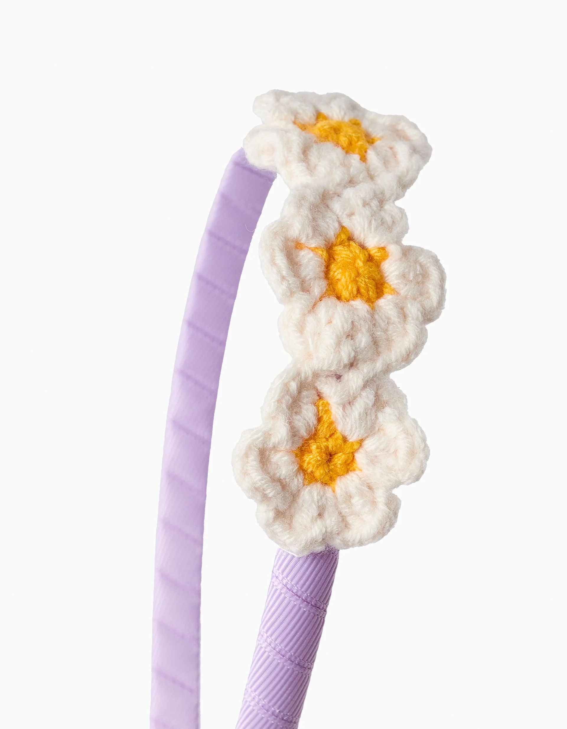 Crochet Flower Headband for Babies and Girls, Lilac/White/Yellow - Image 3