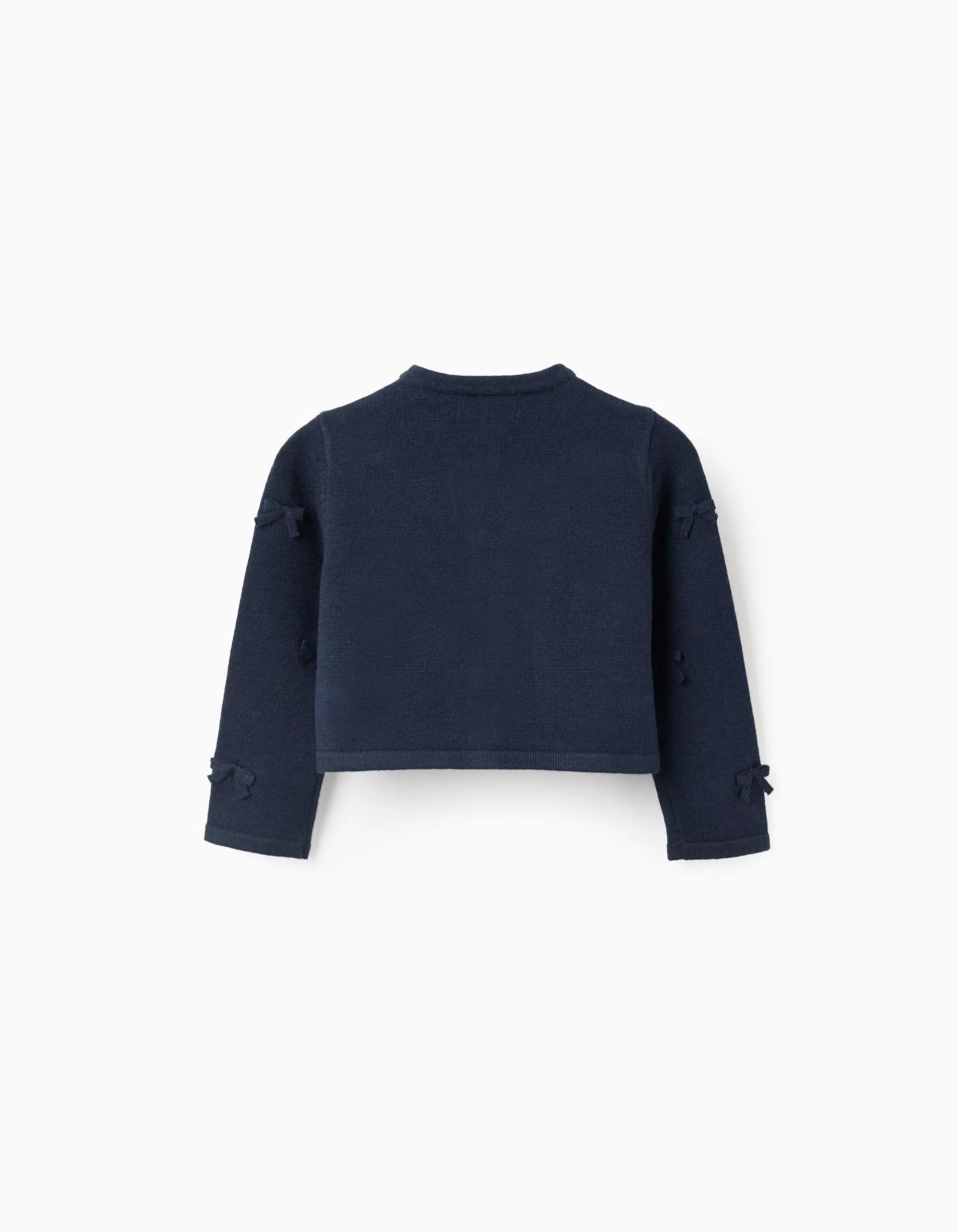Cropped knitted cardigan with bows for baby girls, dark blue - Image 2