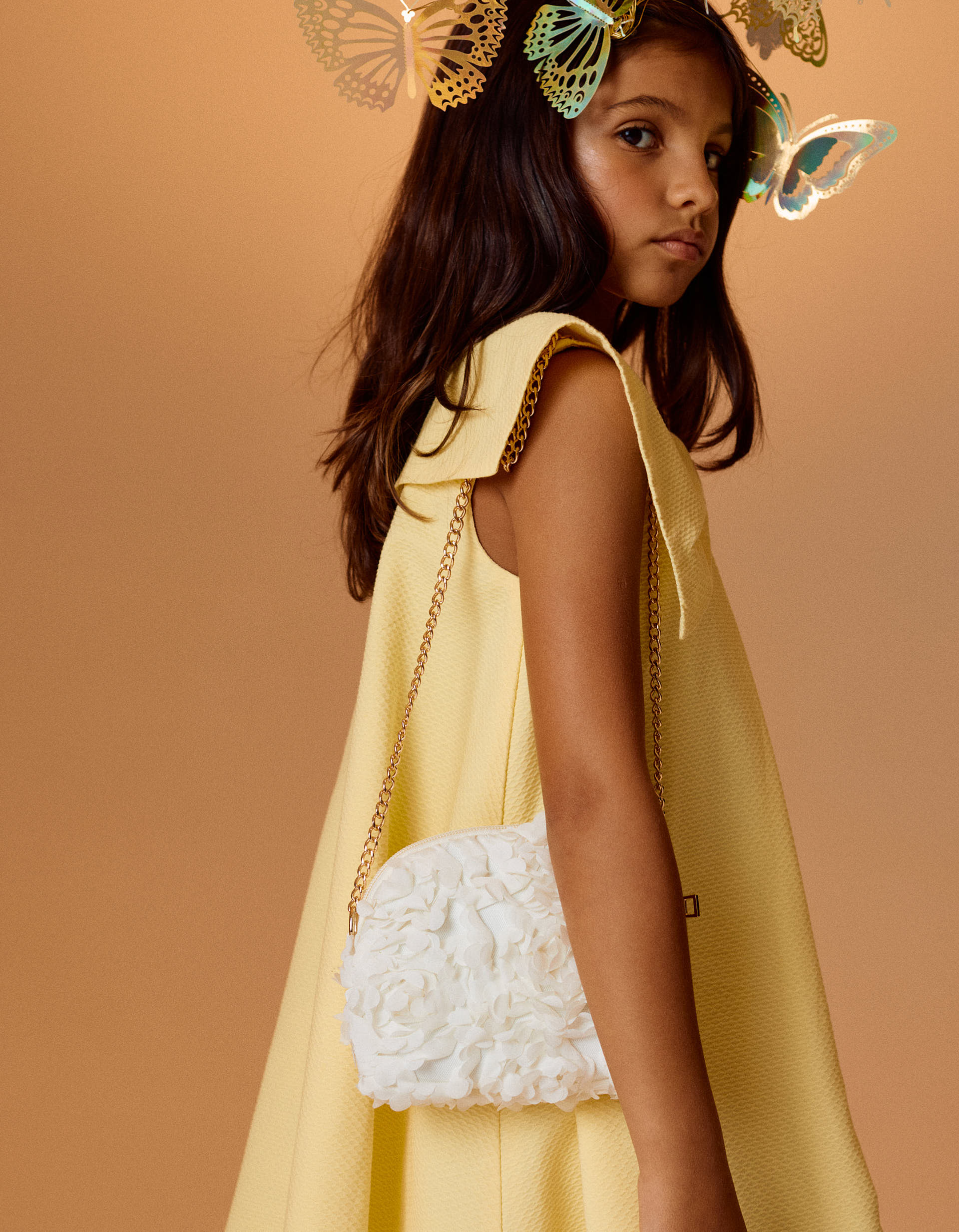 Crossbody Bag with Flower Effect for Girls, White/Gold - Image 2