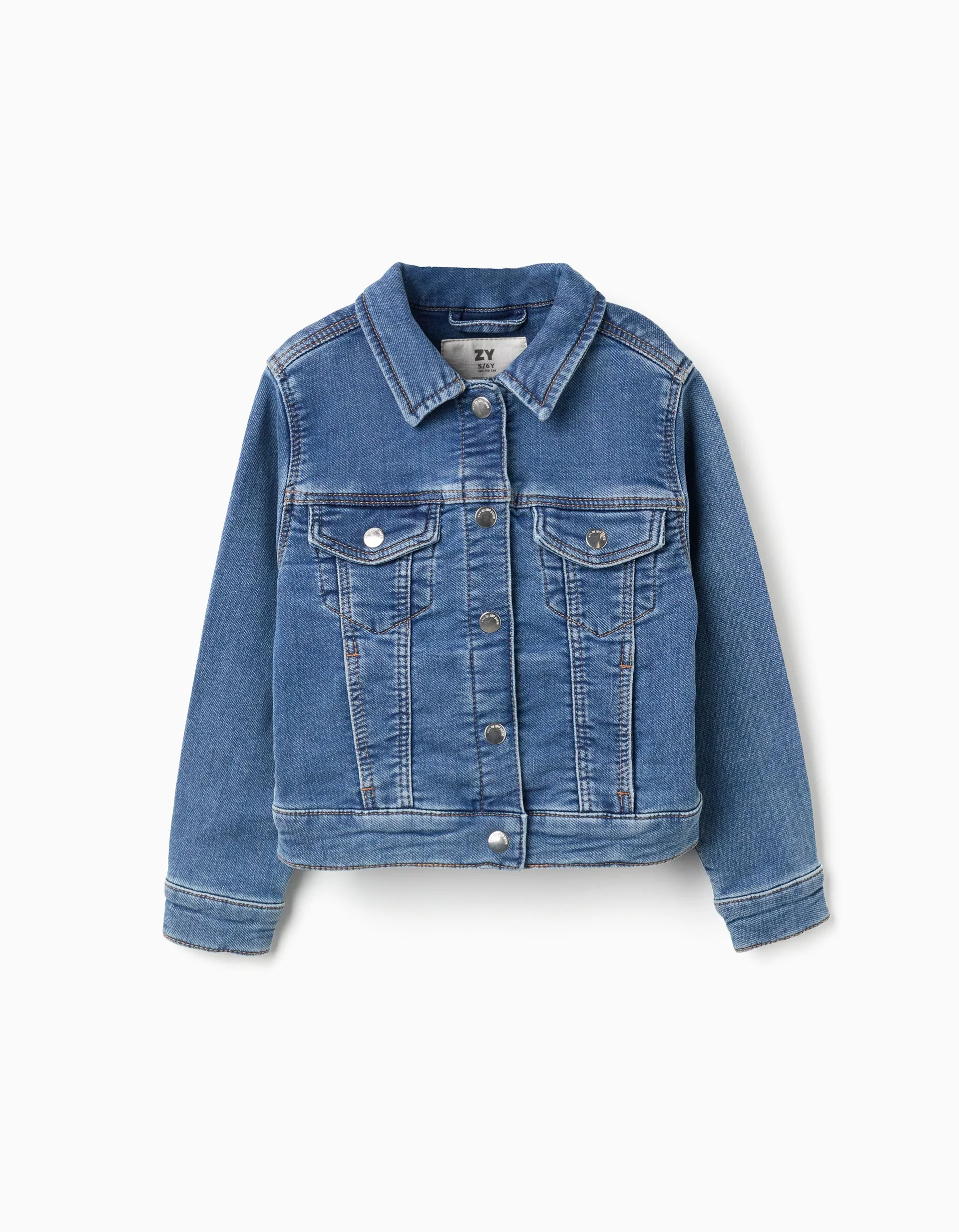 Denim jacket with four pockets for girls, blue