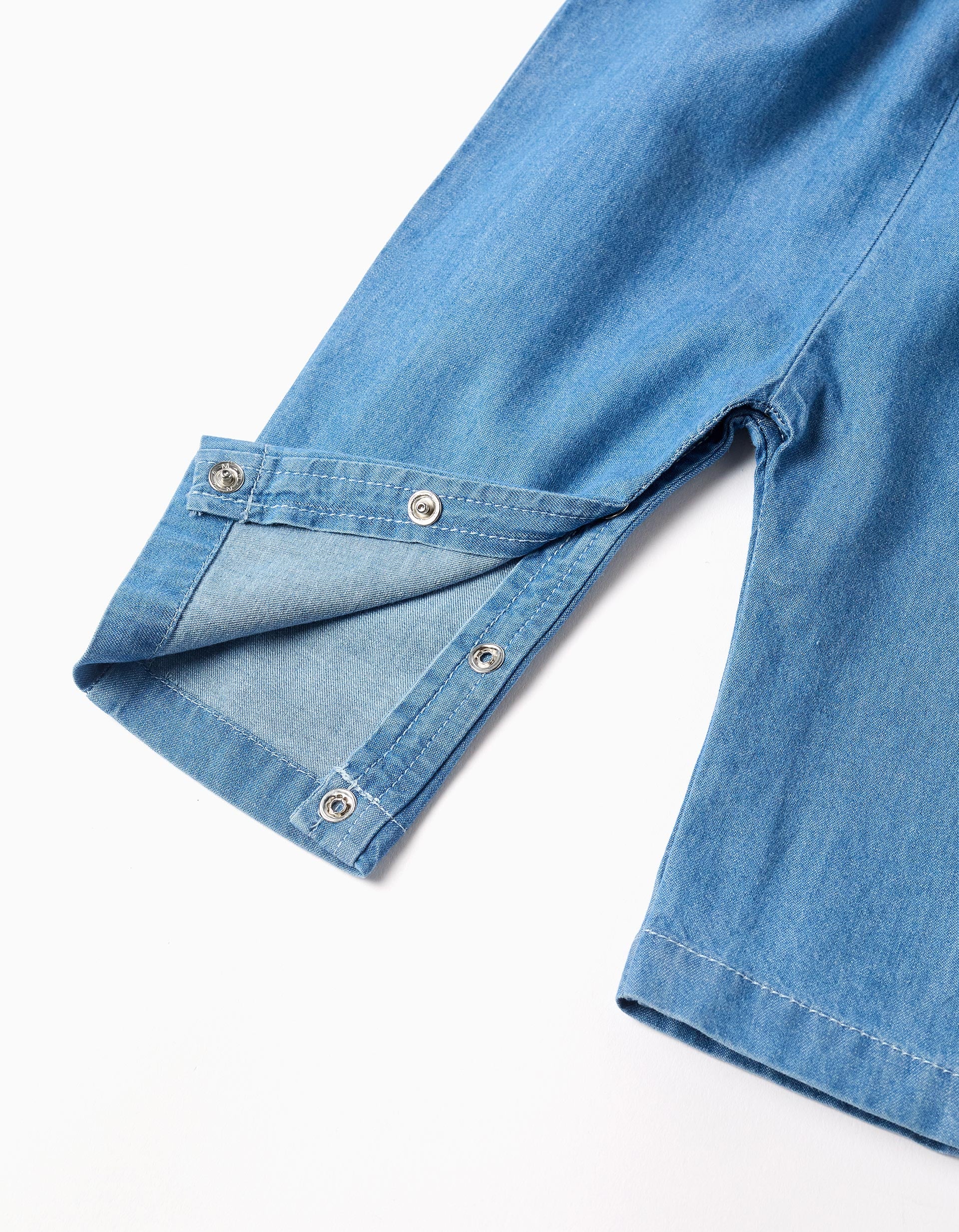 Denim jumpsuit with embroidered flowers for newborn girls, blue - Image 4