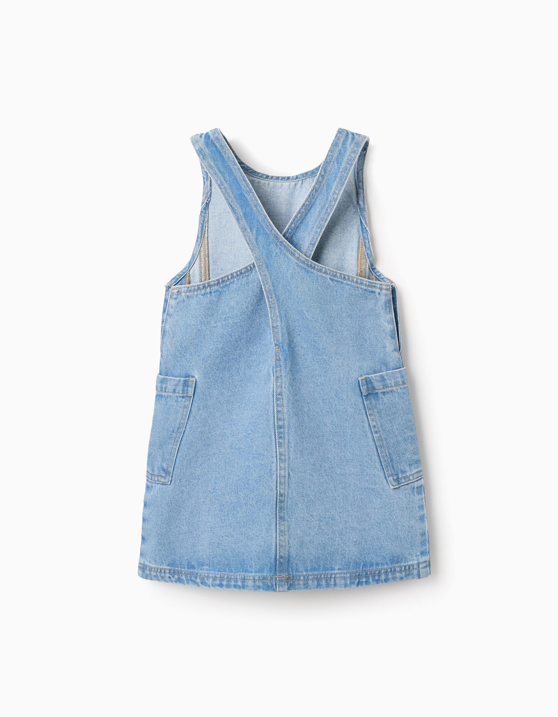Denim pinafore dress with pockets for girls, light blue - Image 2